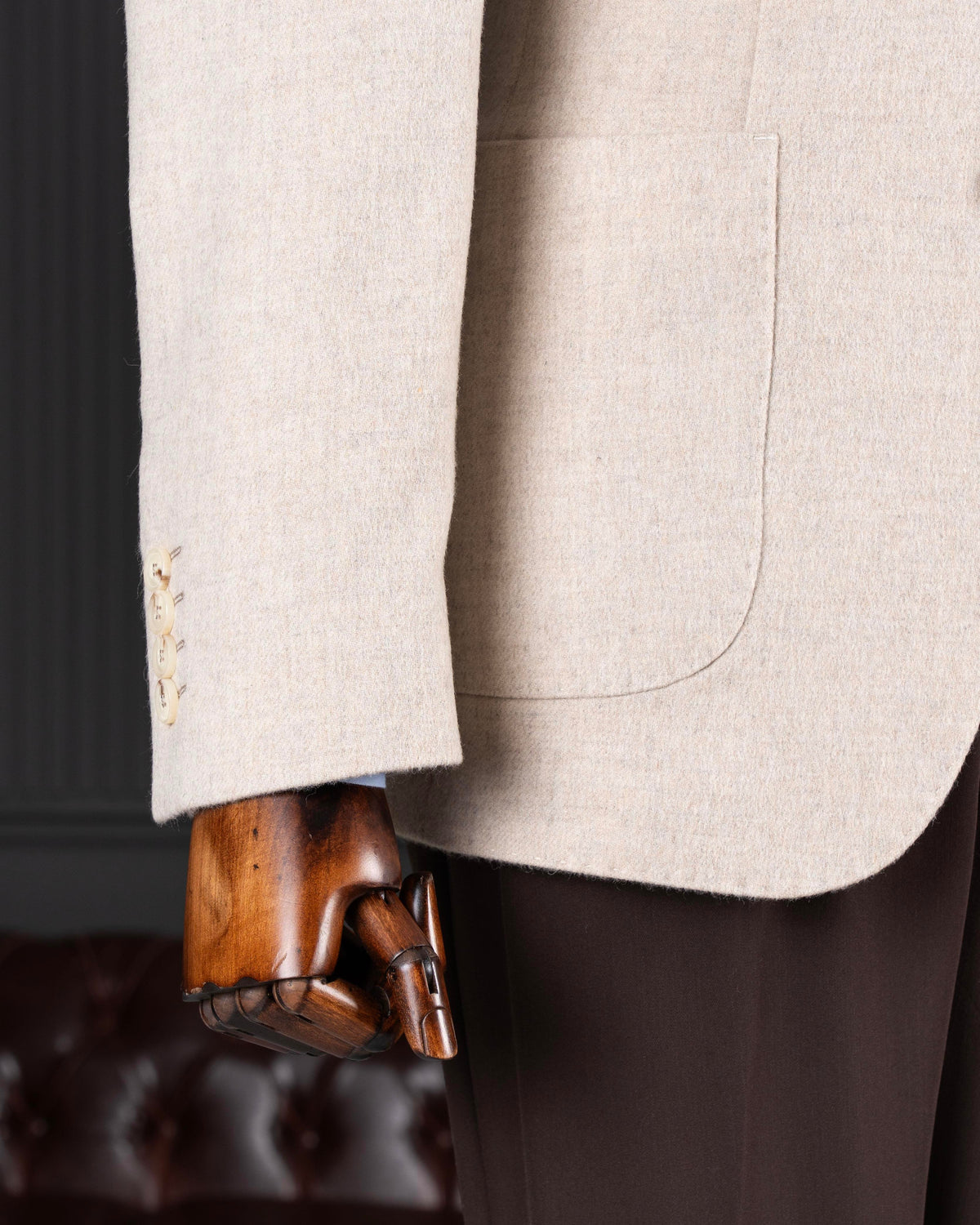 VIOSSI beige single breasted blazer front view - men double breasted blazer style tuxedo jacket