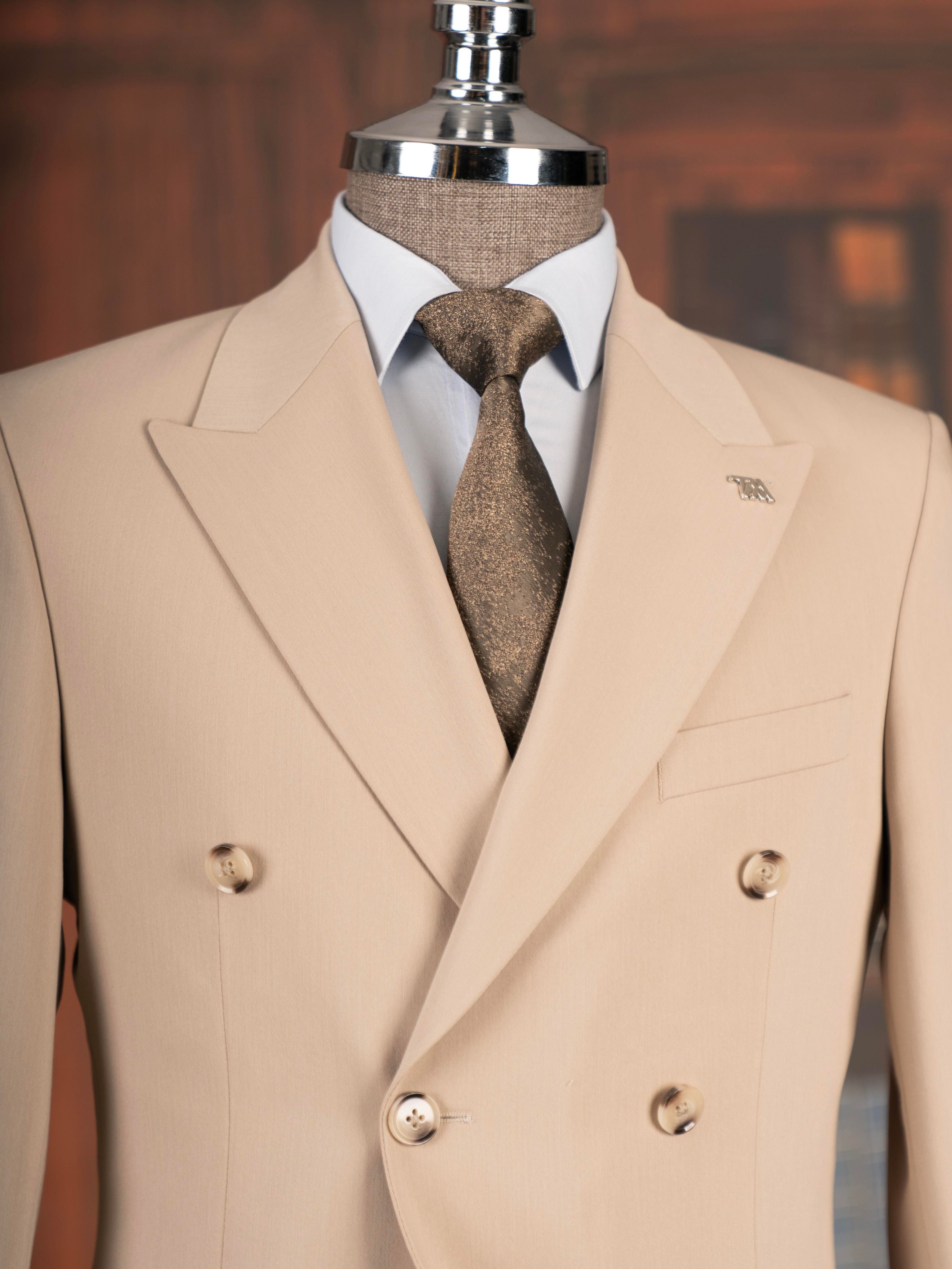 Beige Double Breasted Suit 2-Piece