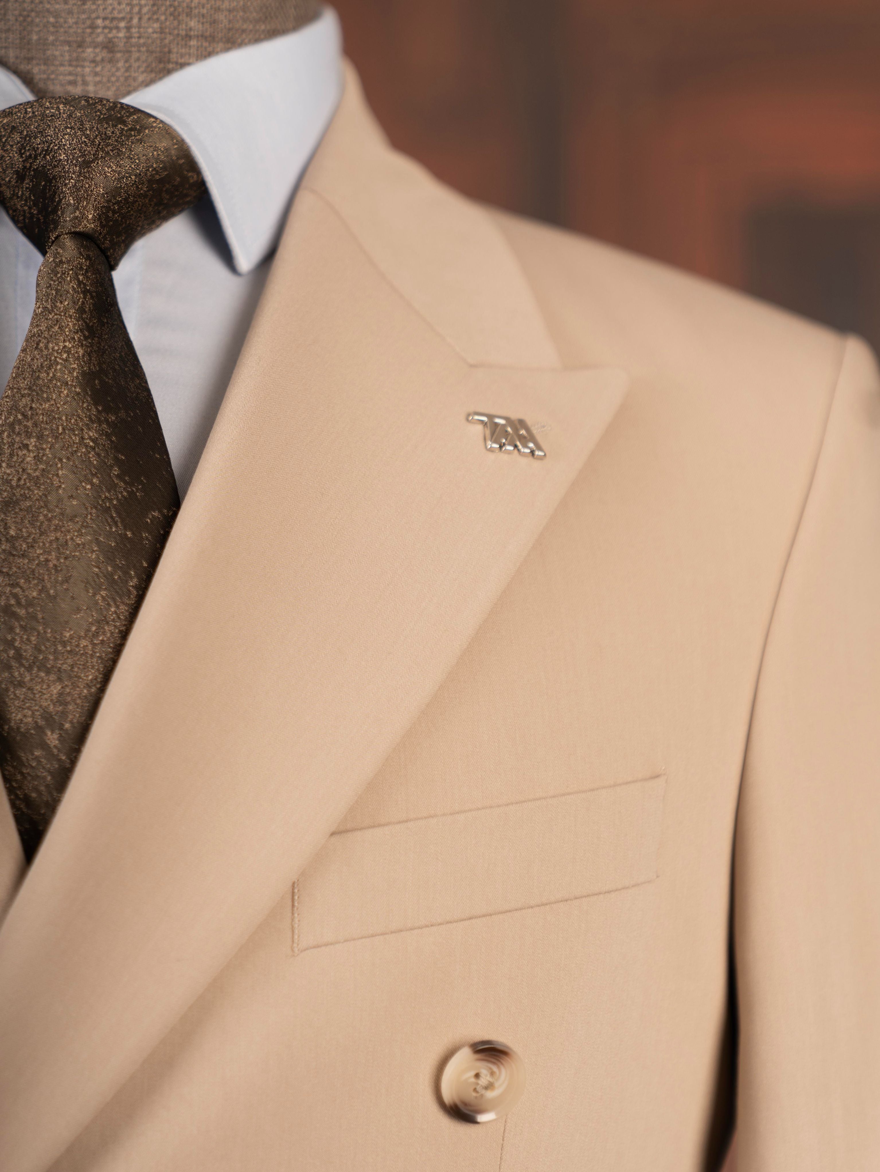 Beige Double Breasted Suit 2-Piece