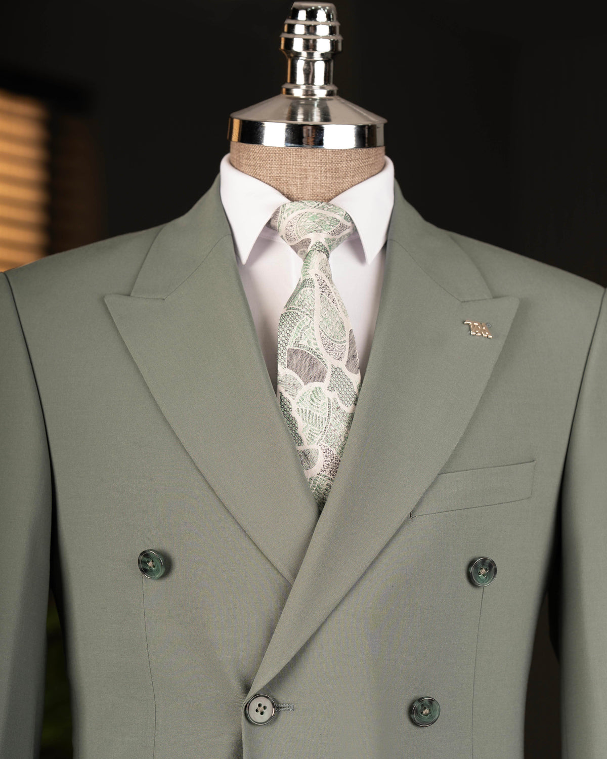 VIOSSI khaki double breasted suit 2-piece tuxedo front view - italian suit styles men's formal wear