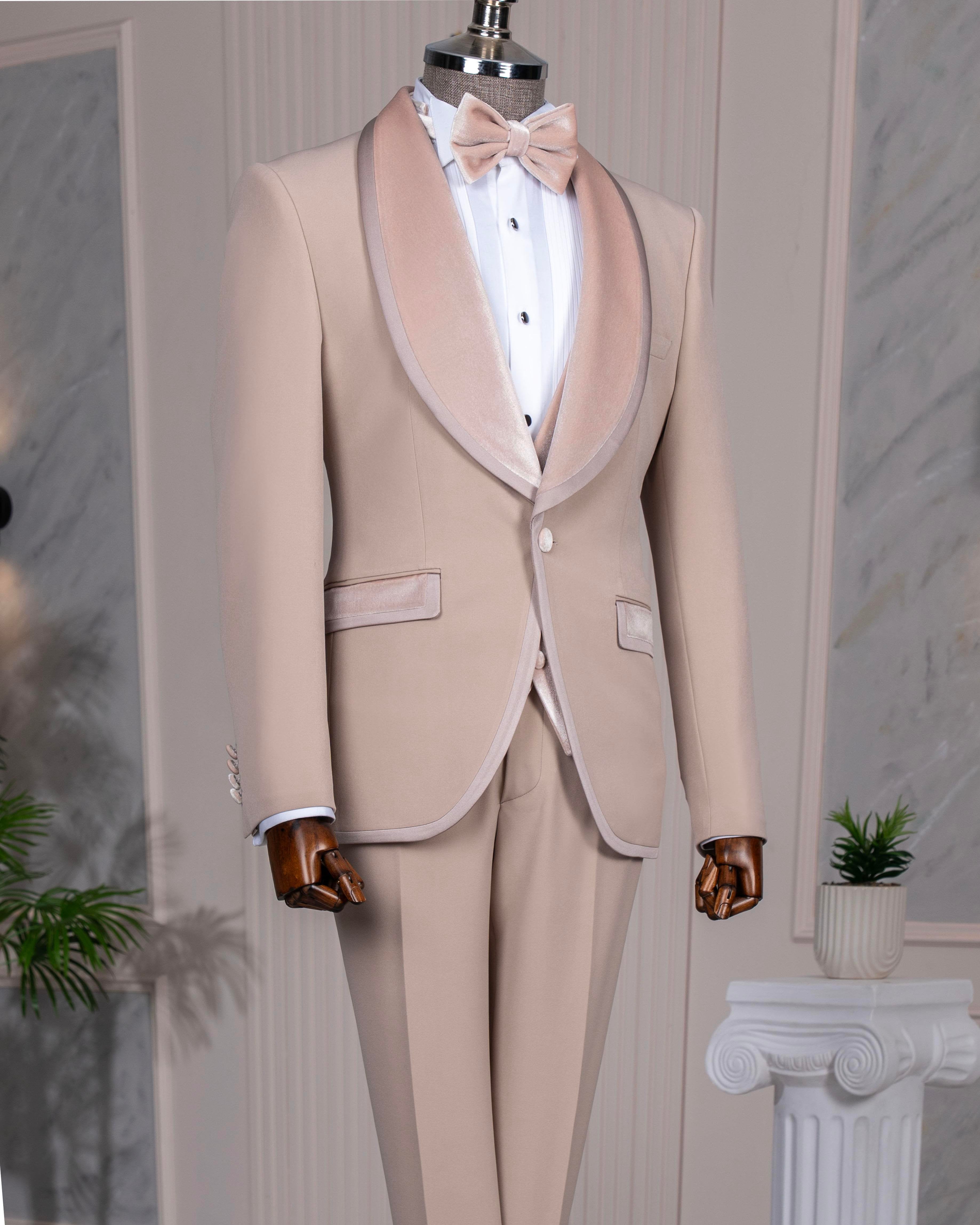 Beige Slim-Fit Tuxedo 3-Piece