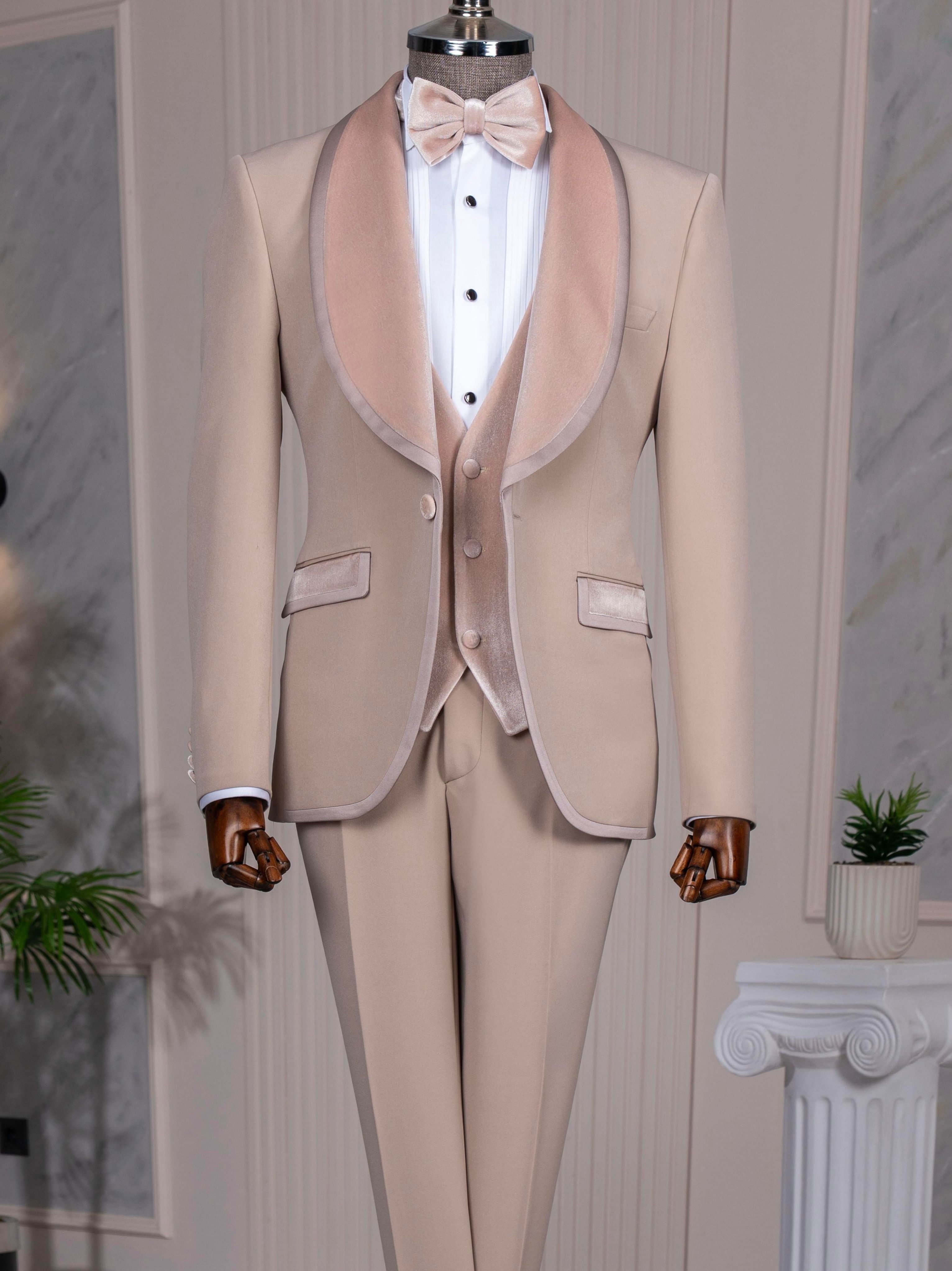 Beige Slim-Fit Tuxedo 3-Piece