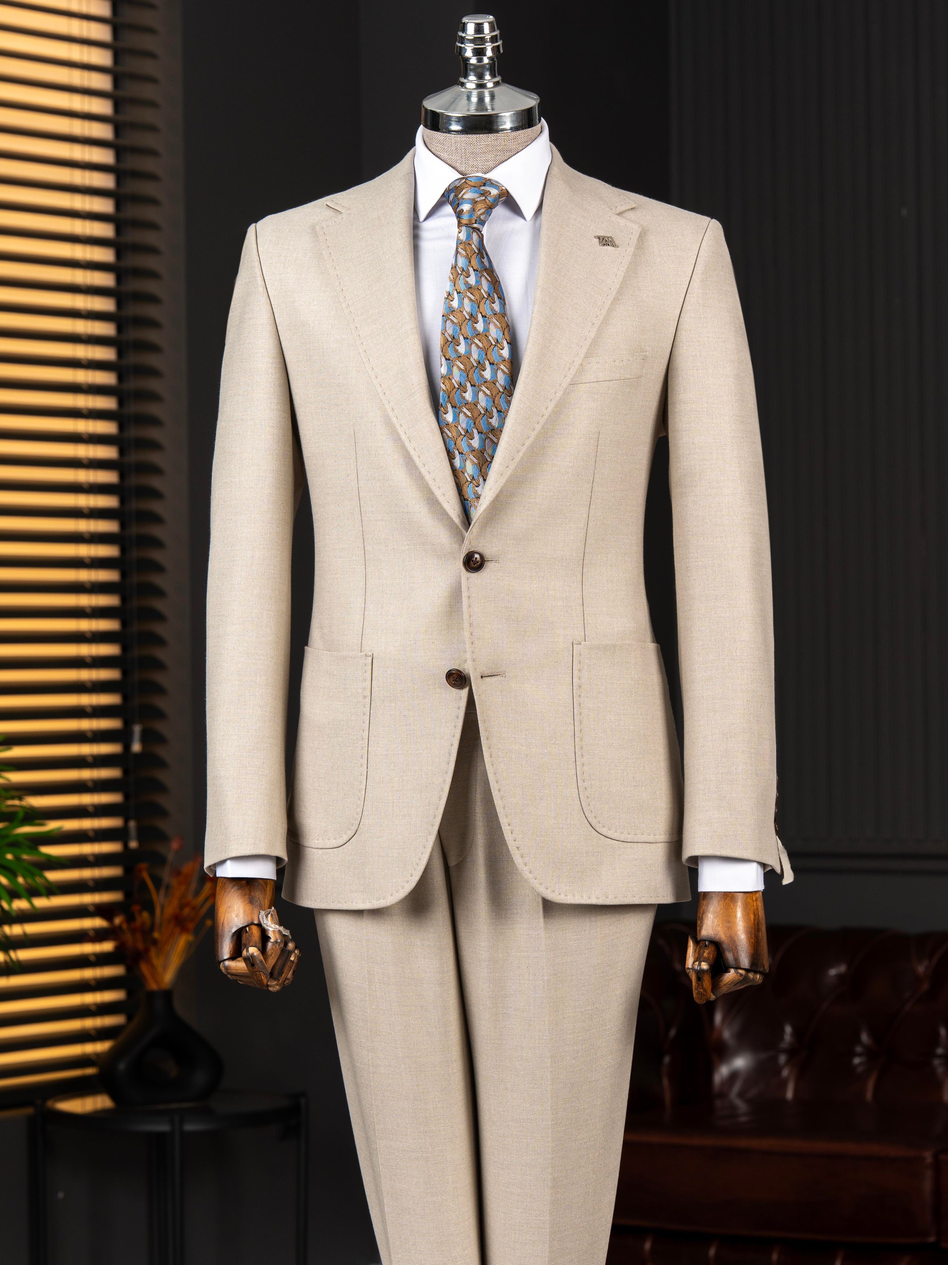 Beige Slim-Fit Suit 2-Piece
