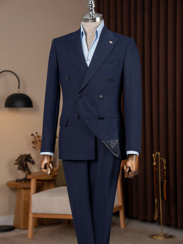 Navy Striped Double Breasted Suit 2-Piece
