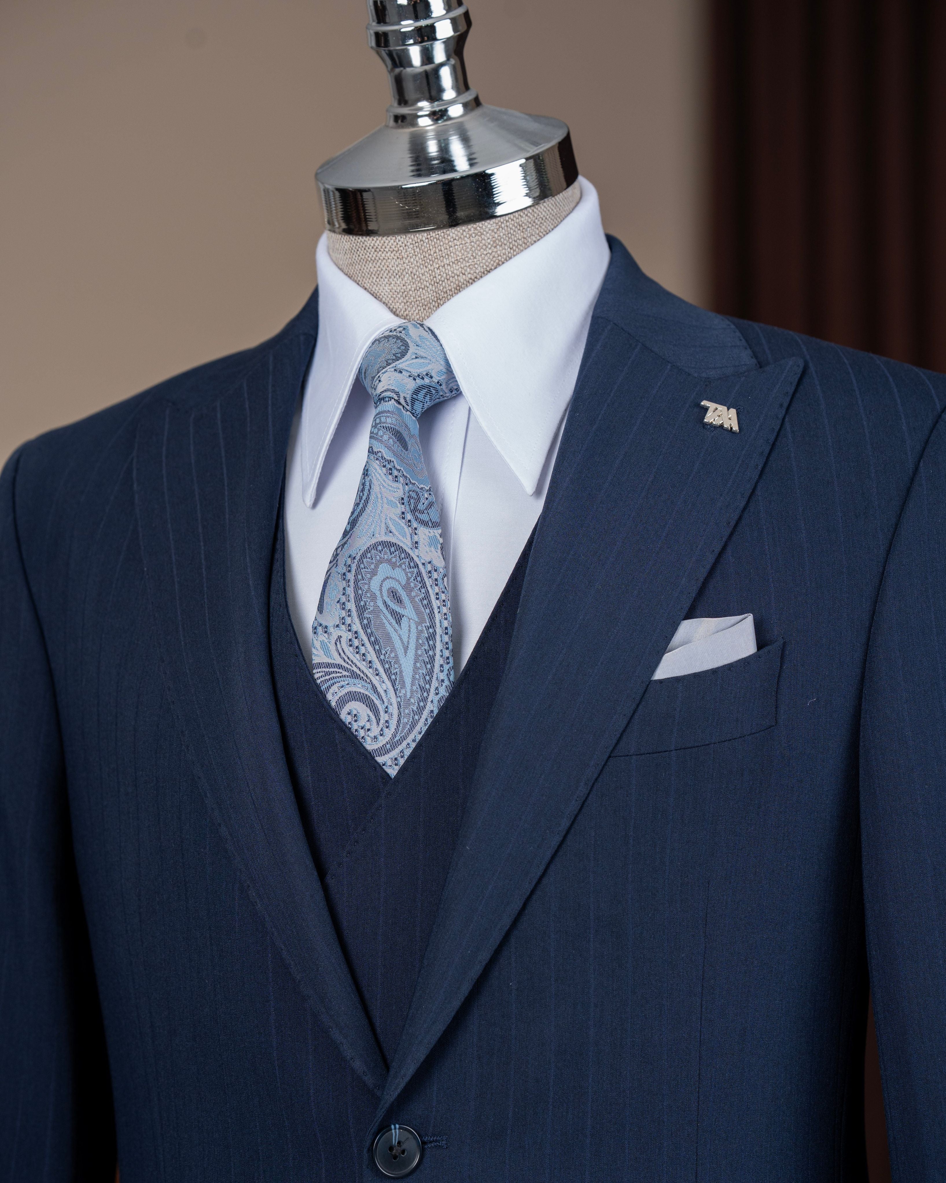 Navy Striped Slim-Fit Suit 3-Piece