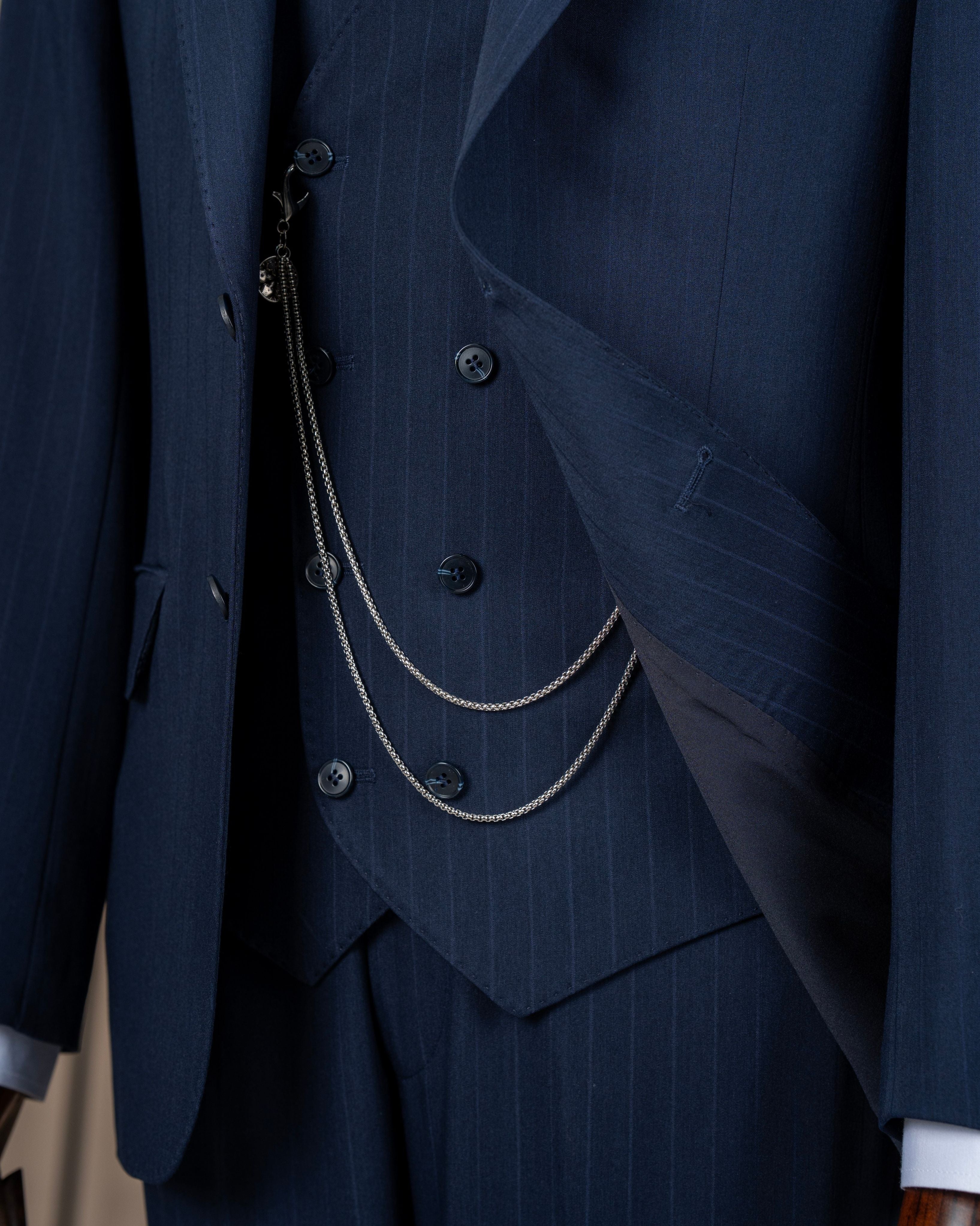 Navy Striped Slim-Fit Suit 3-Piece