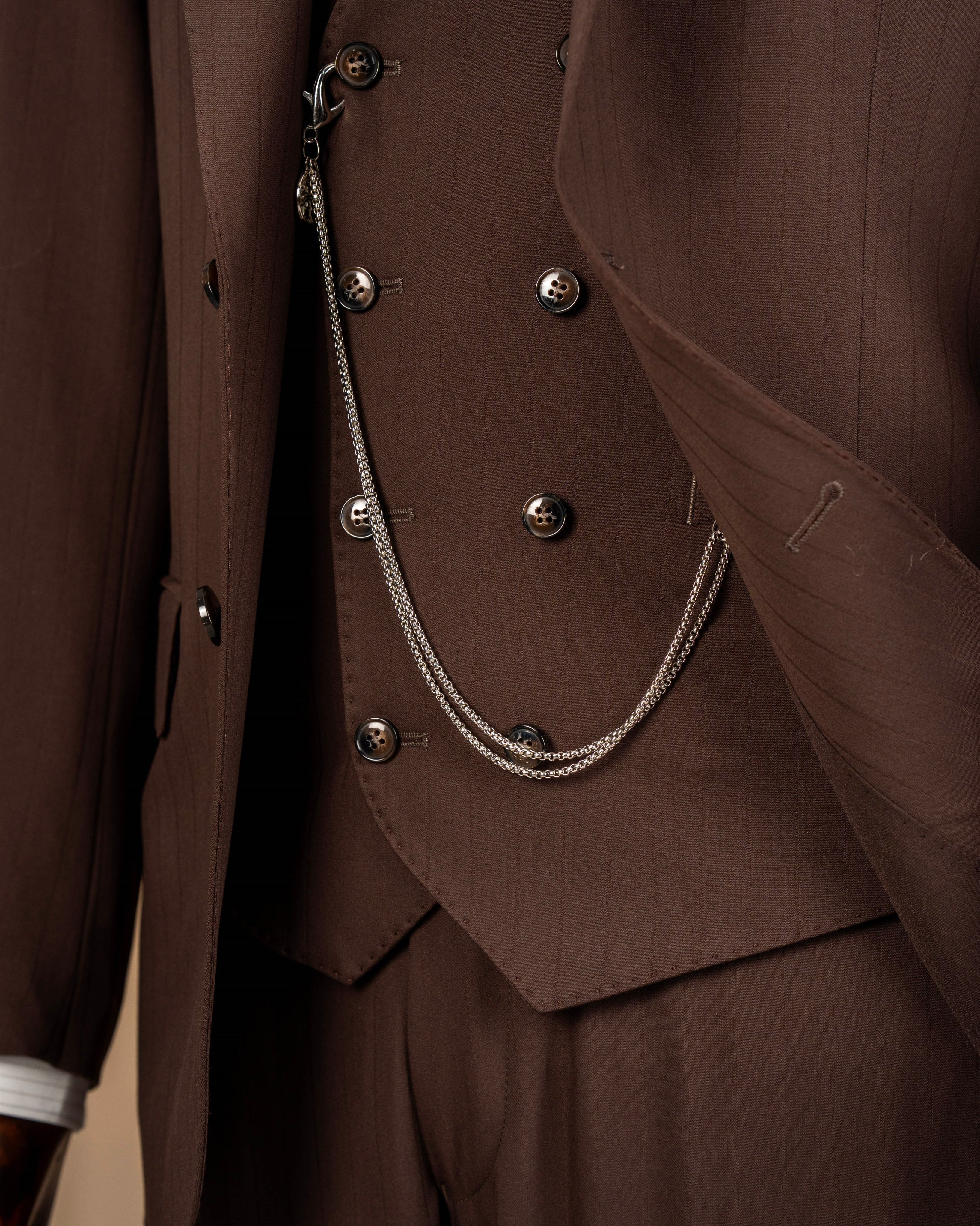 Brown Striped Slim-Fit Suit 3-Piece