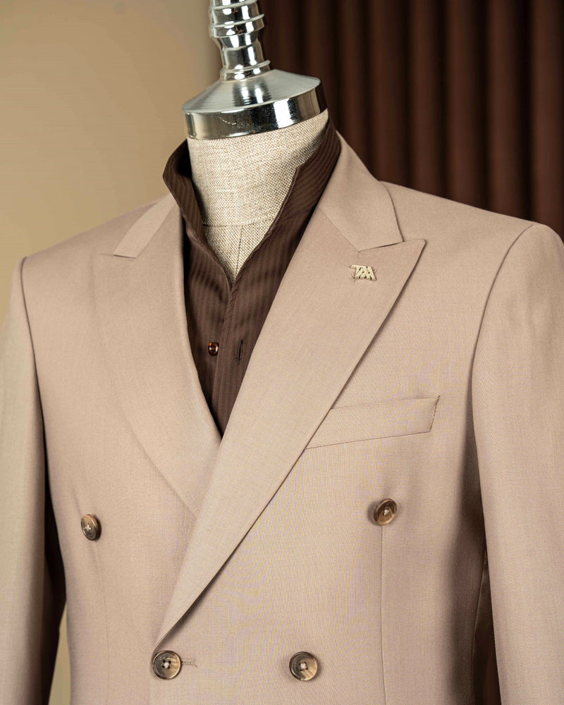 Beige Double Breasted Suit 2-Piece