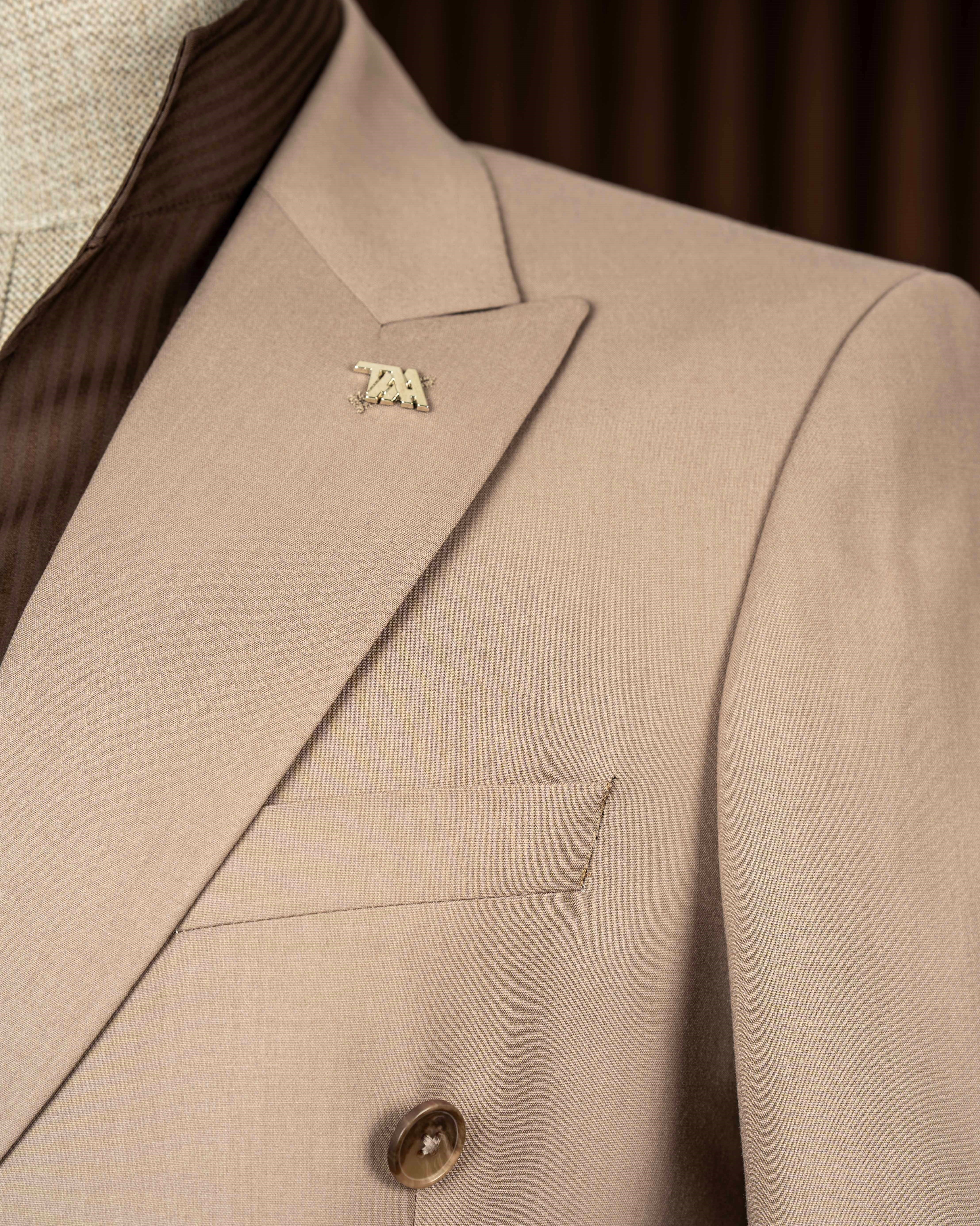 Beige Double Breasted Suit 2-Piece