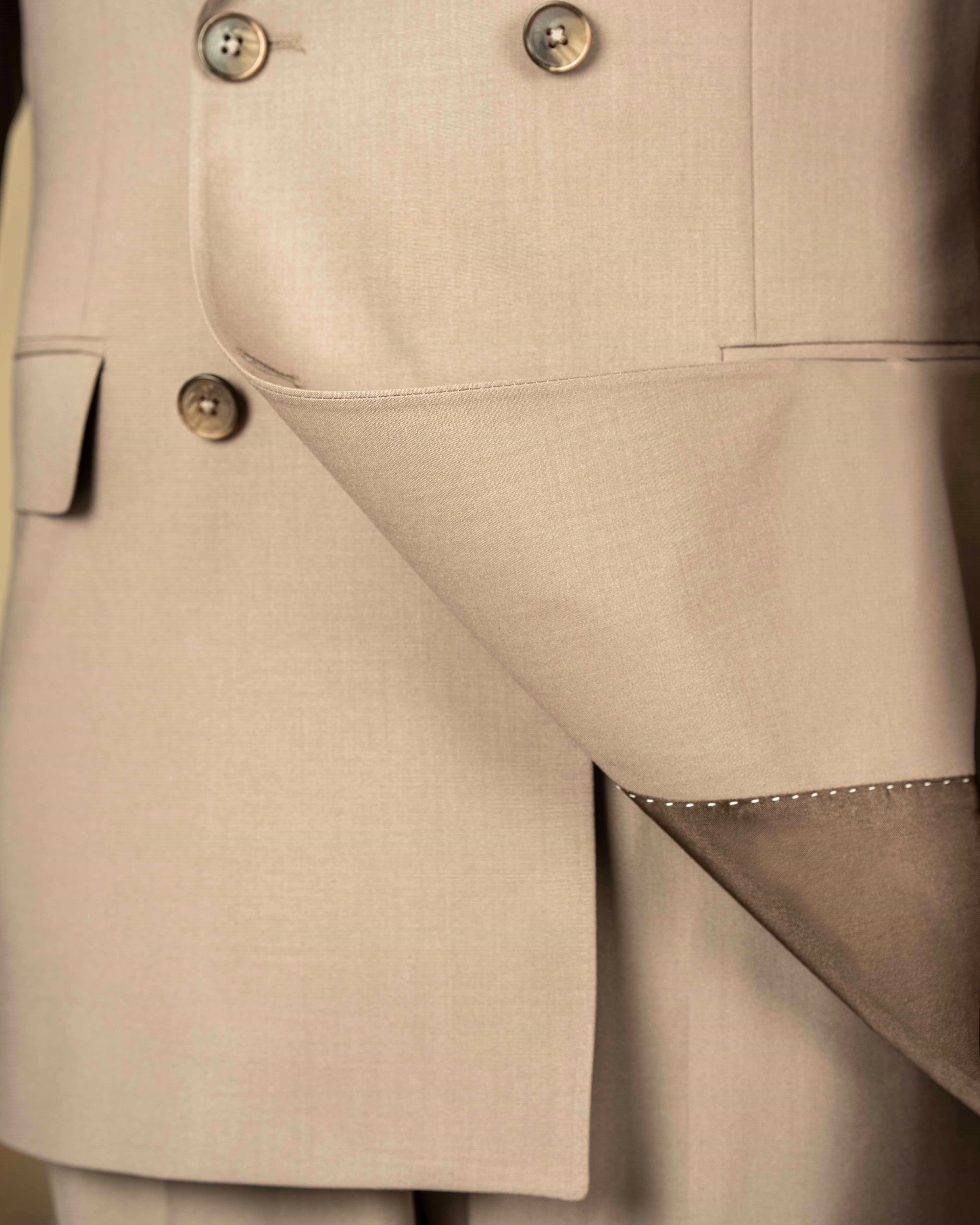 Beige Double Breasted Suit 2-Piece