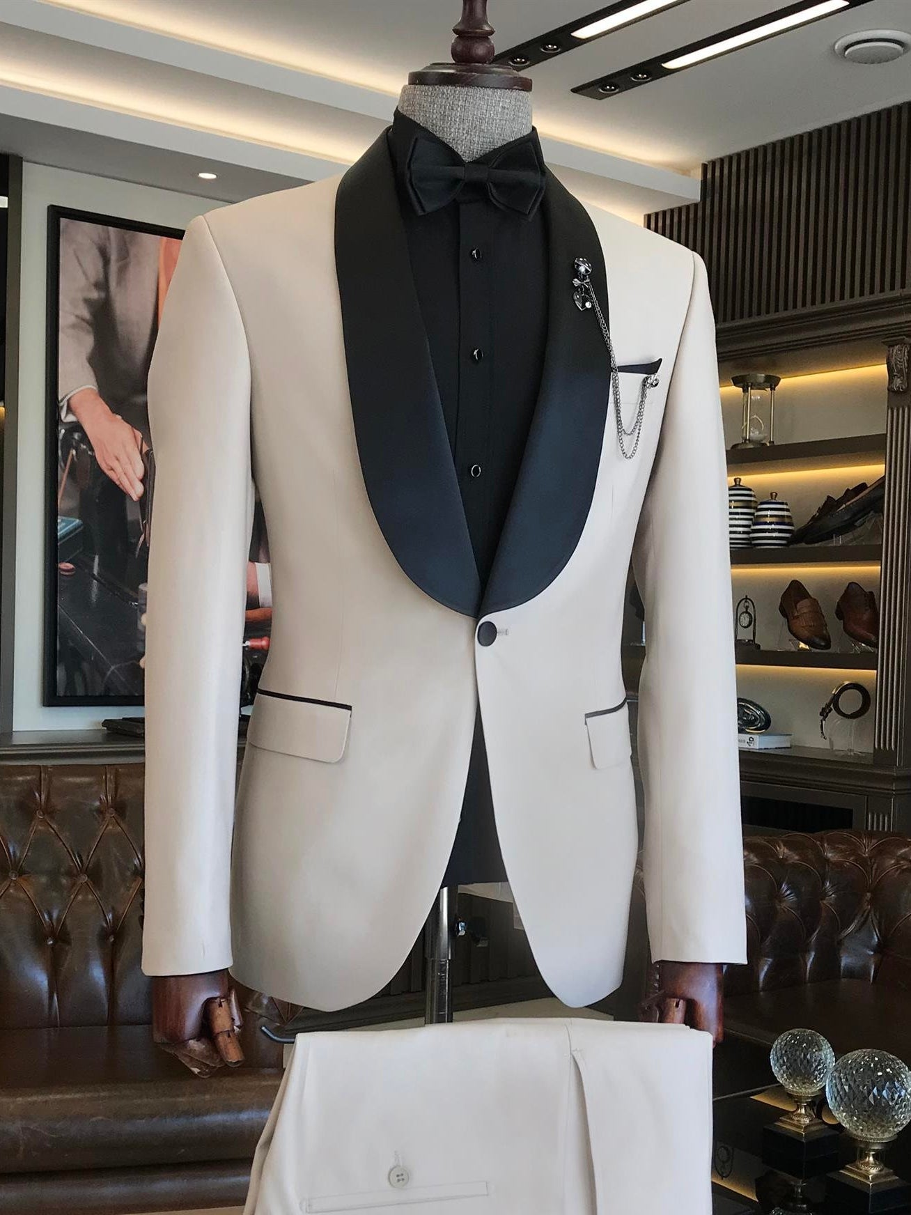 Beige Slim-Fit Tuxedo 2-Piece