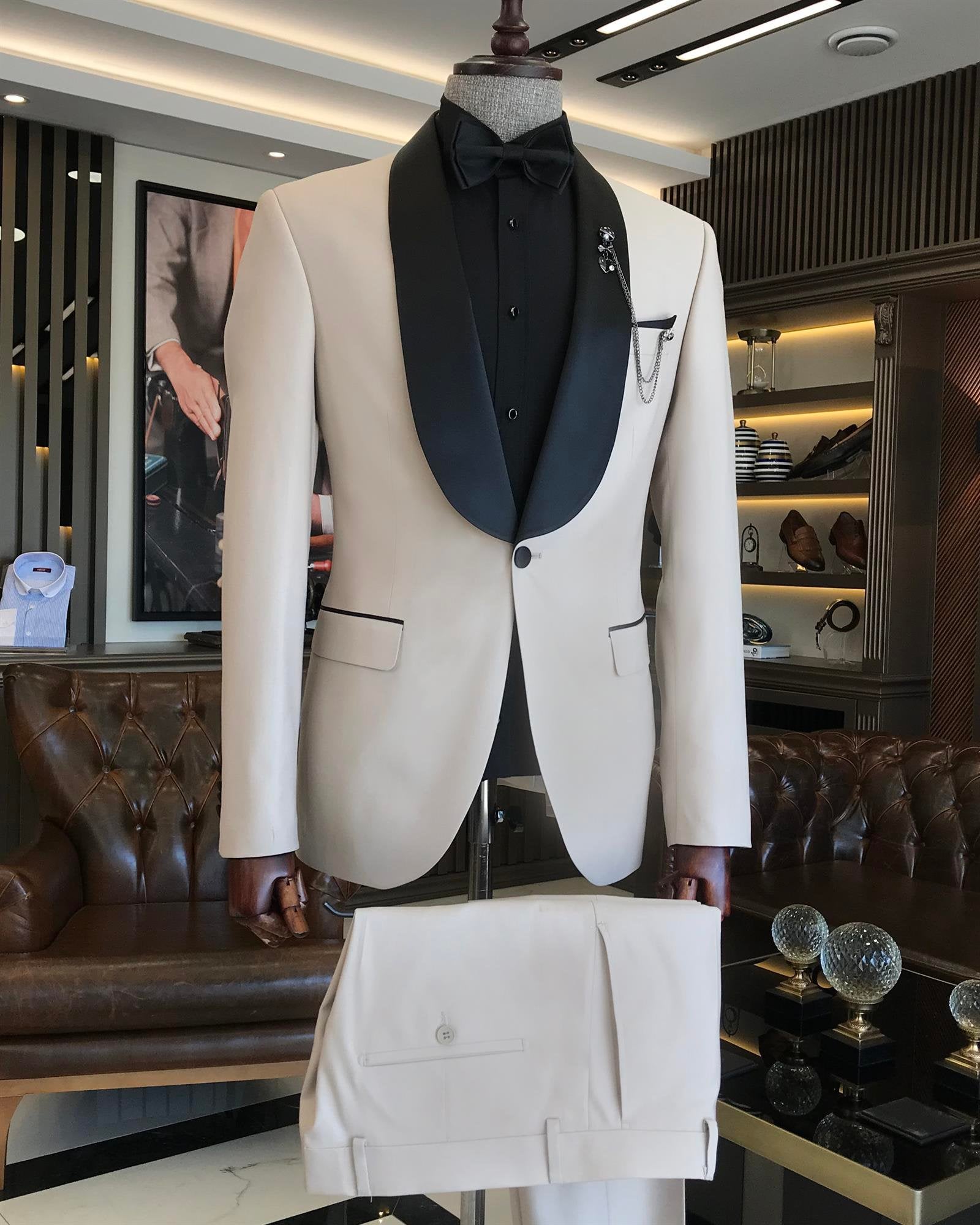 Beige Slim-Fit Tuxedo 2-Piece