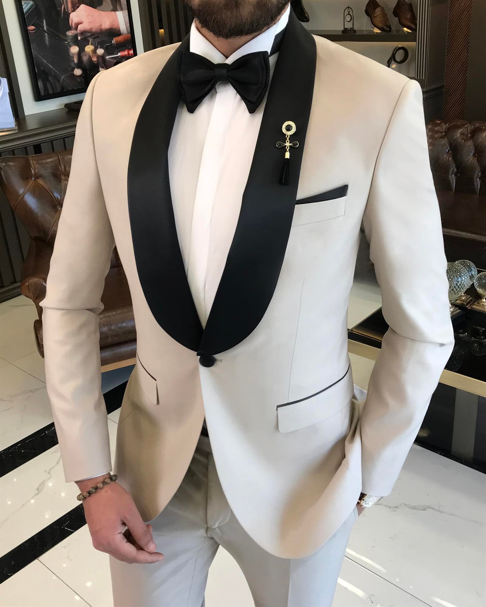 Beige Slim-Fit Tuxedo 2-Piece