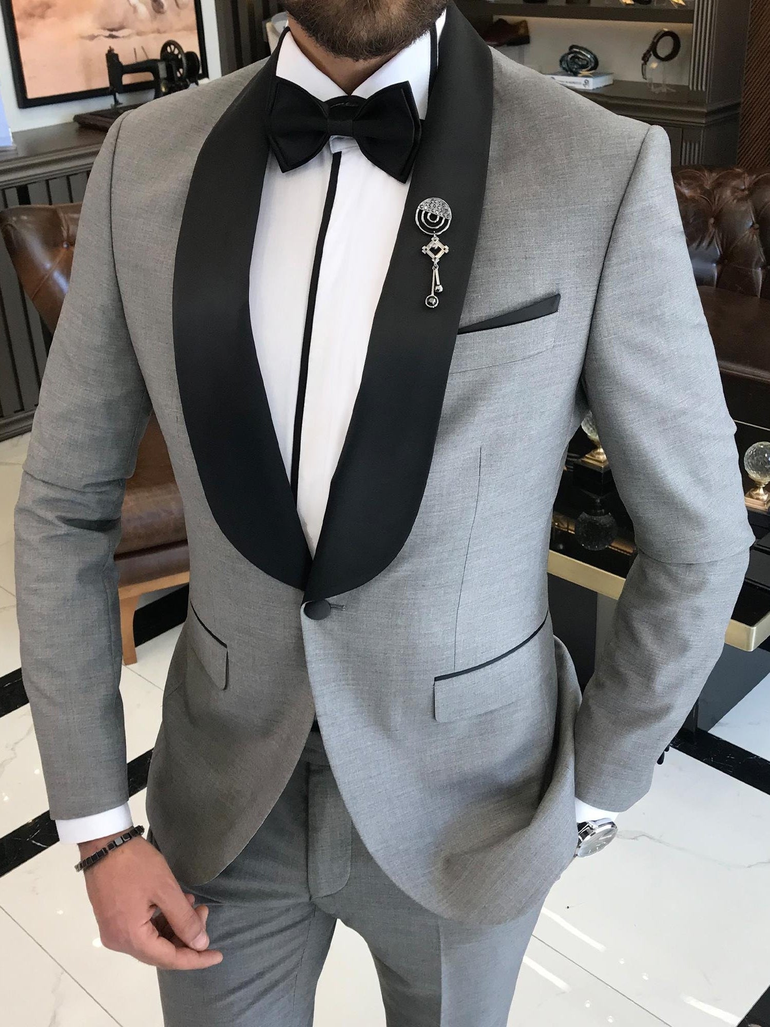 Grey Slim-Fit Tuxedo 2-Piece