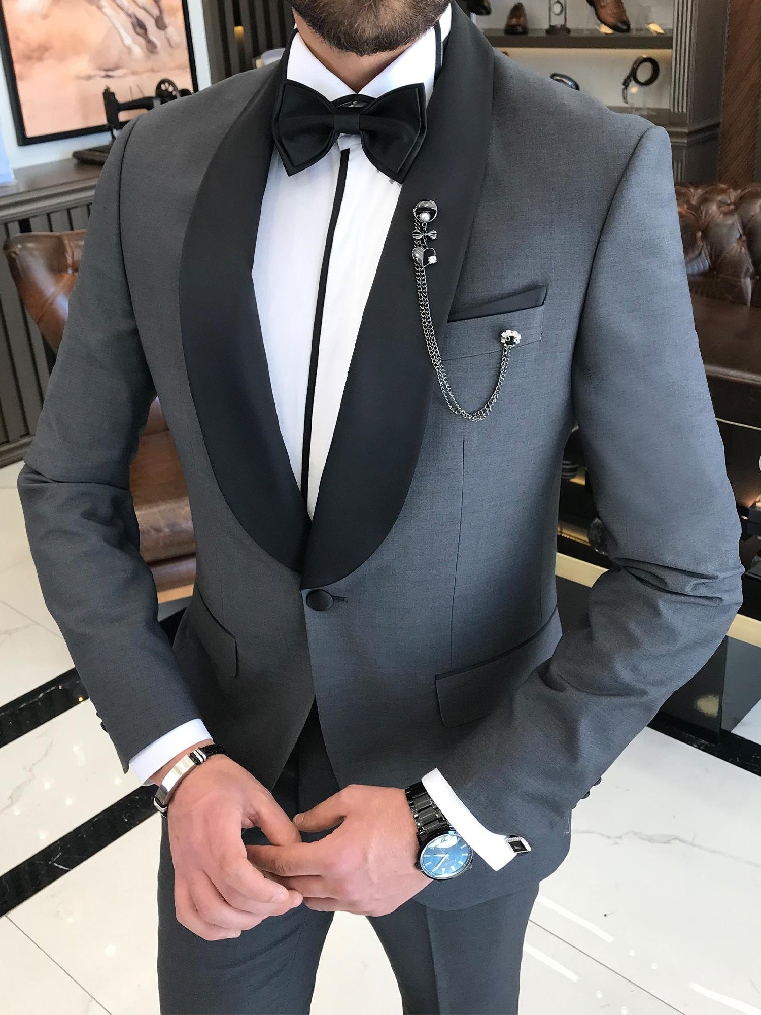 Grey Slim-Fit Tuxedo 2-Piece