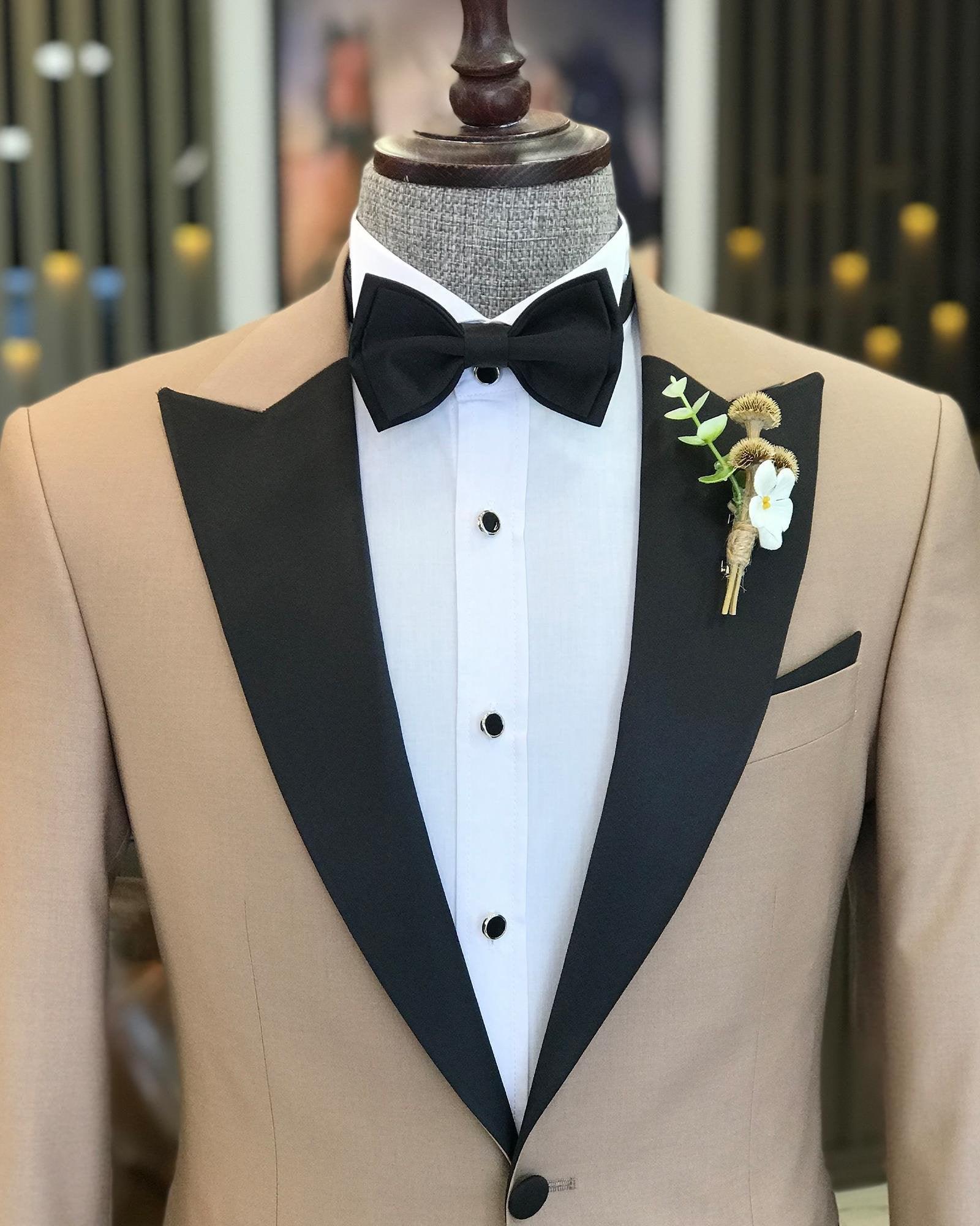 Beige Slim-Fit Tuxedo 2-Piece