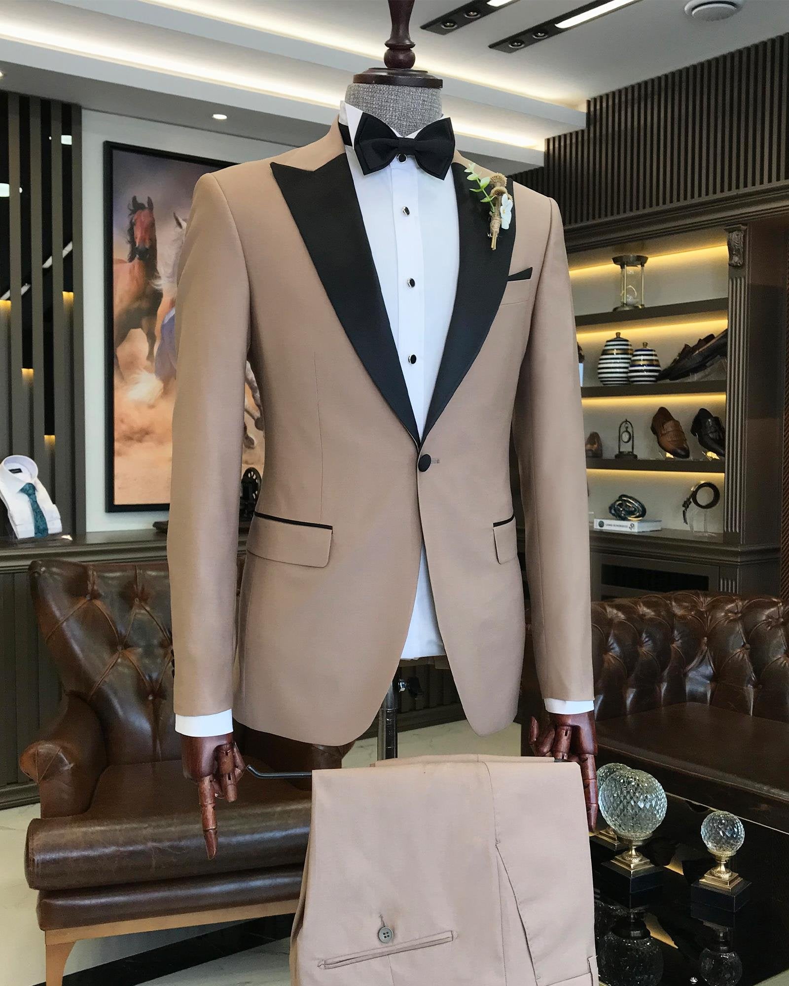 Beige Slim-Fit Tuxedo 2-Piece