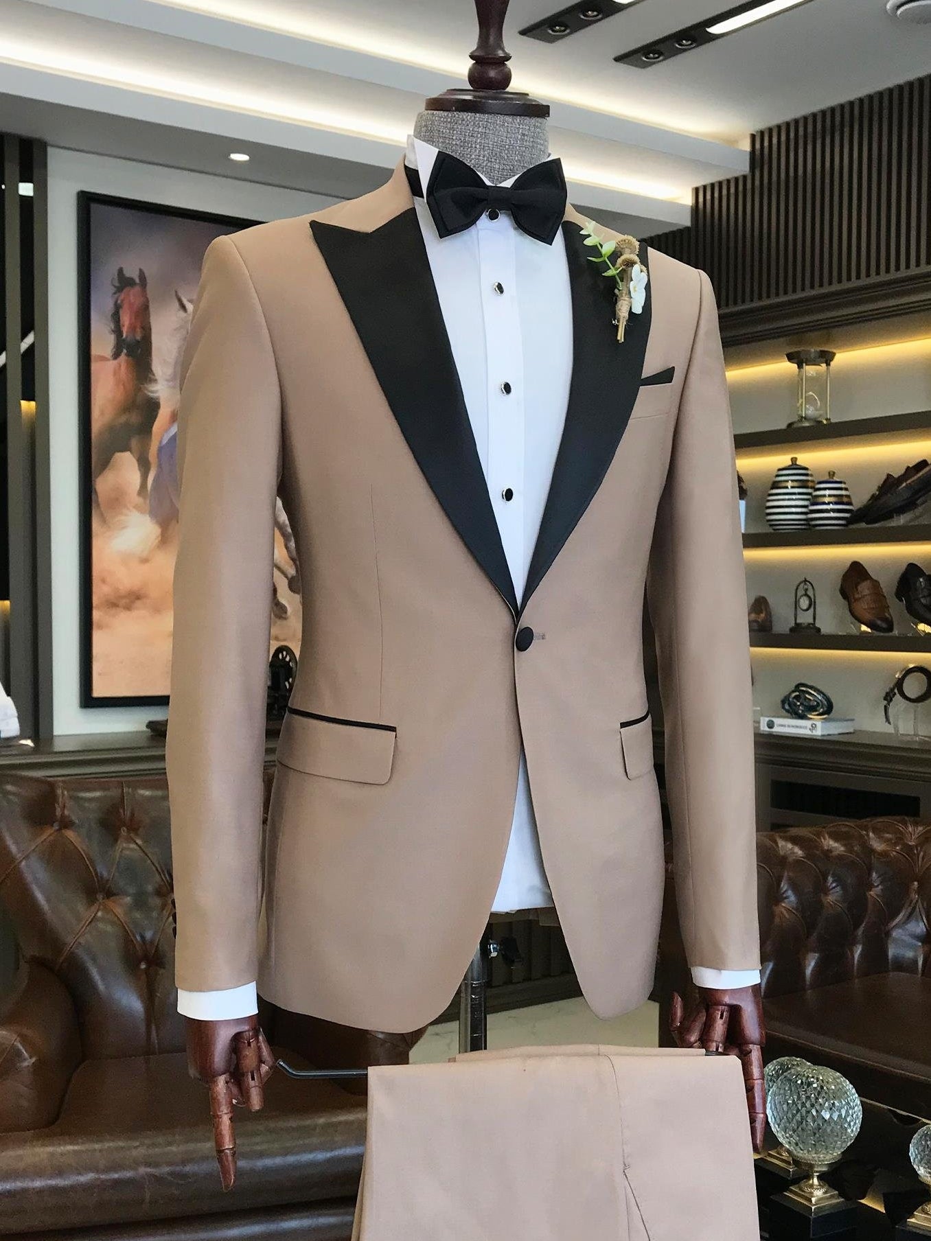 Beige Slim-Fit Tuxedo 2-Piece