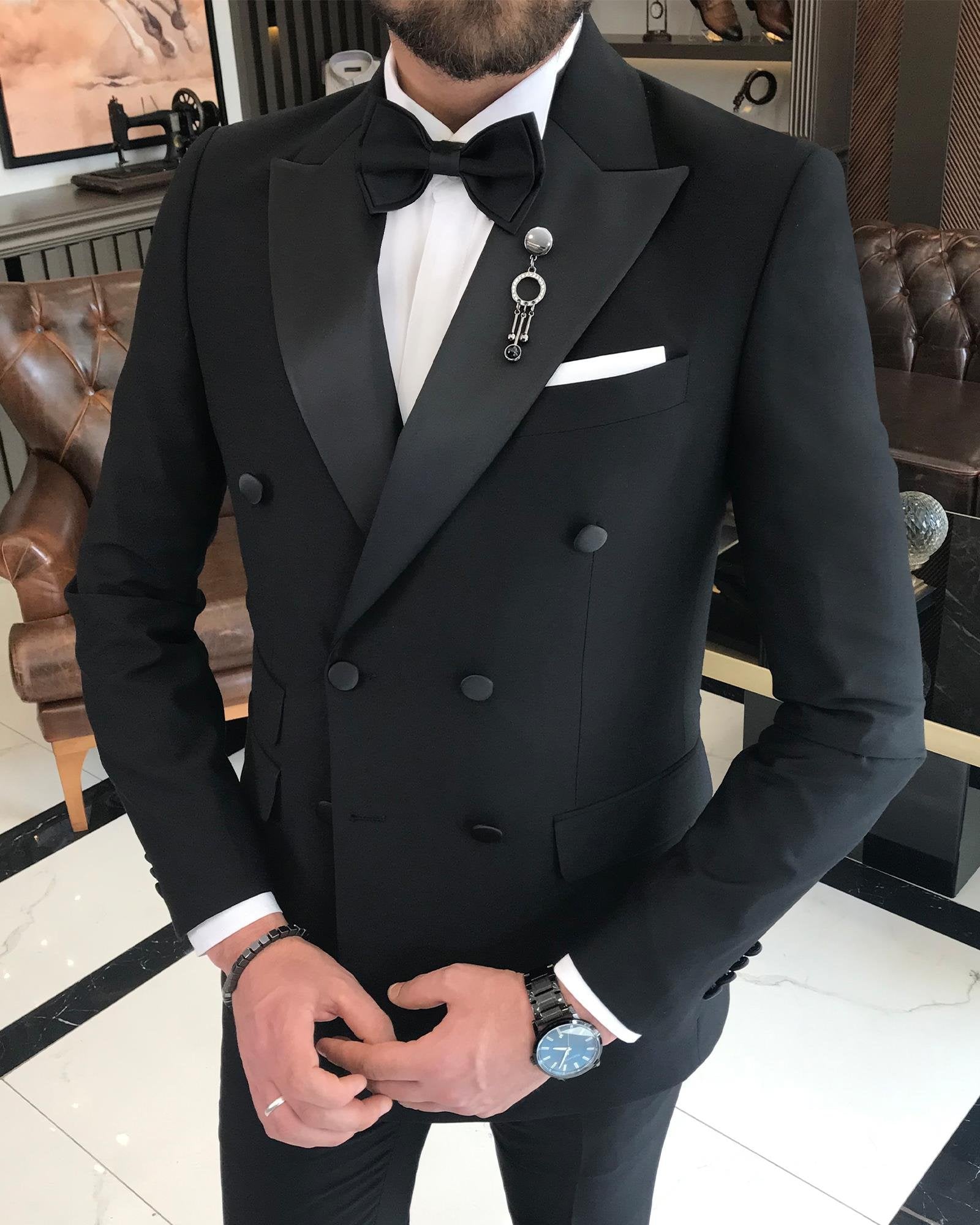 Black Double Breasted Tuxedo 2-Piece