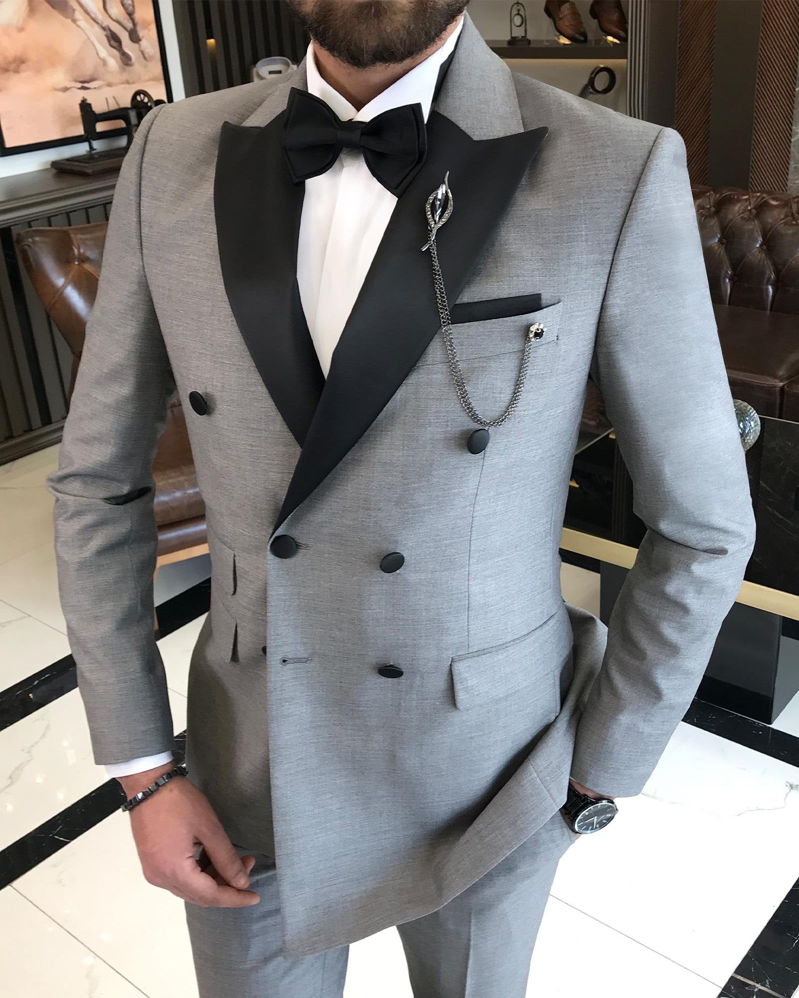 Grey Double Breasted Tuxedo 2-Piece