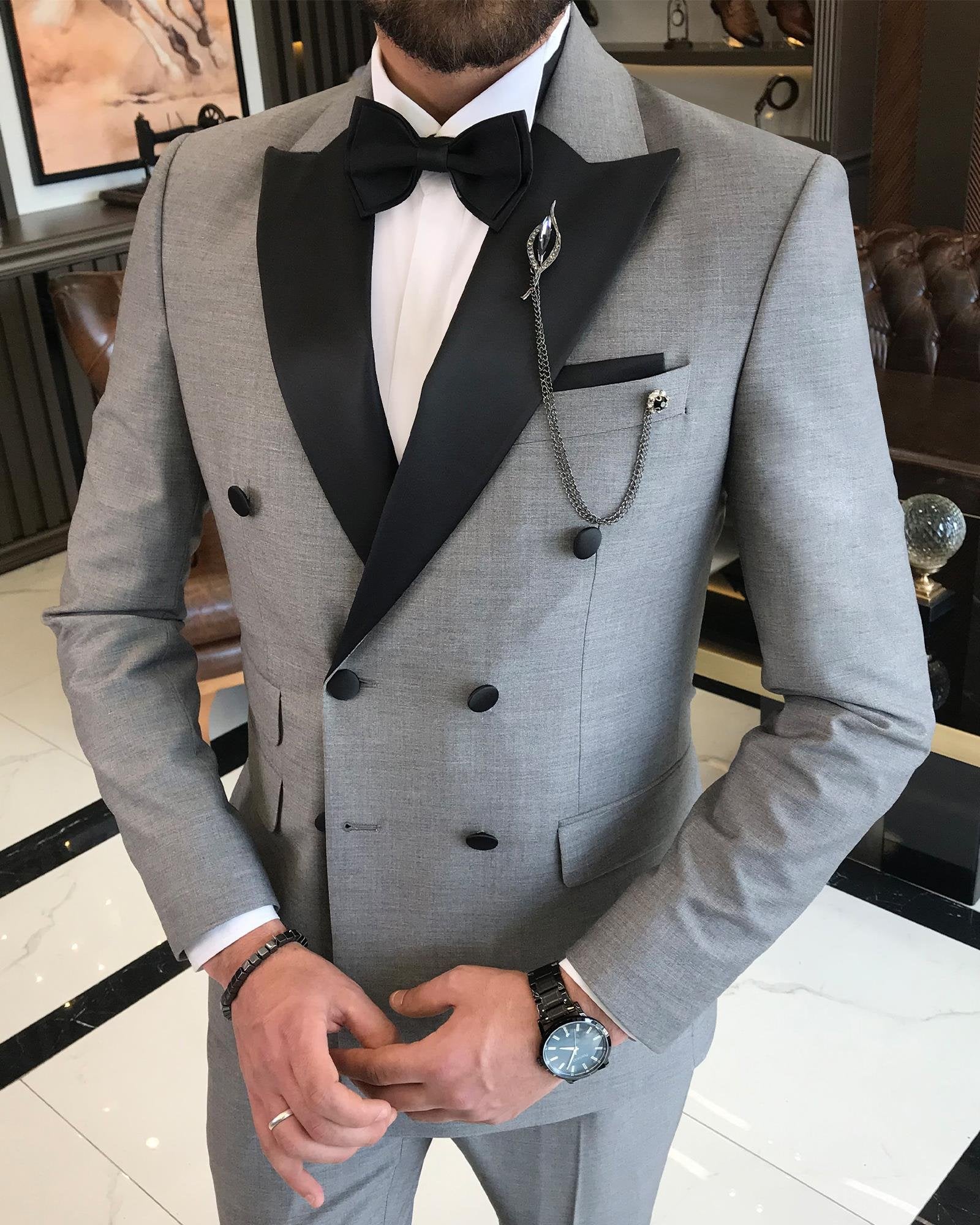 Grey Double Breasted Tuxedo 2-Piece