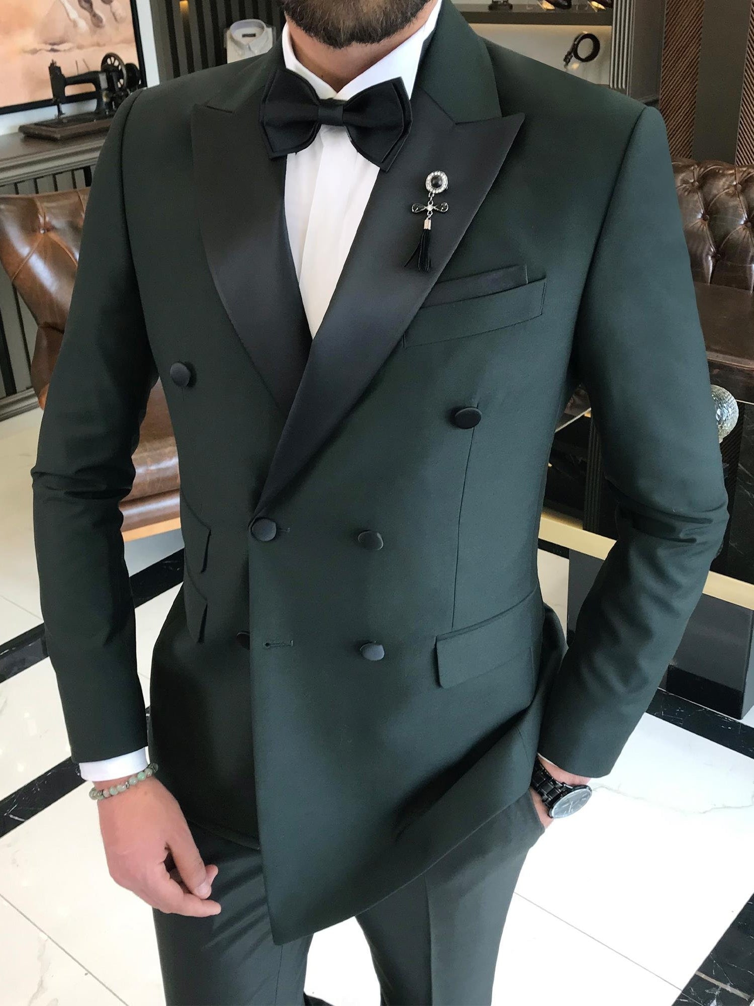 Green Double Breasted Tuxedo 2-Piece