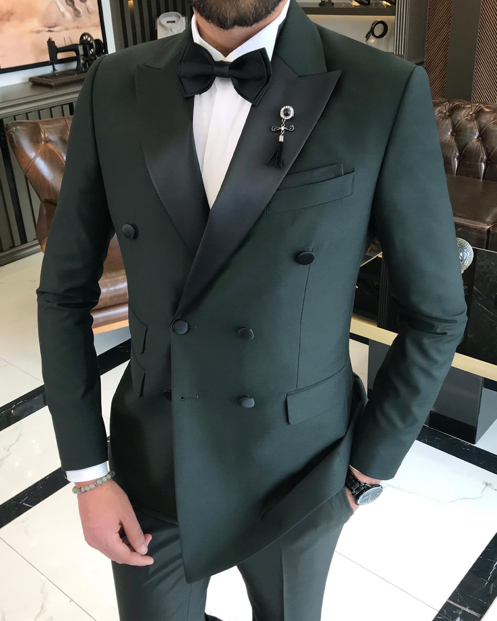 Green Double Breasted Tuxedo 2-Piece