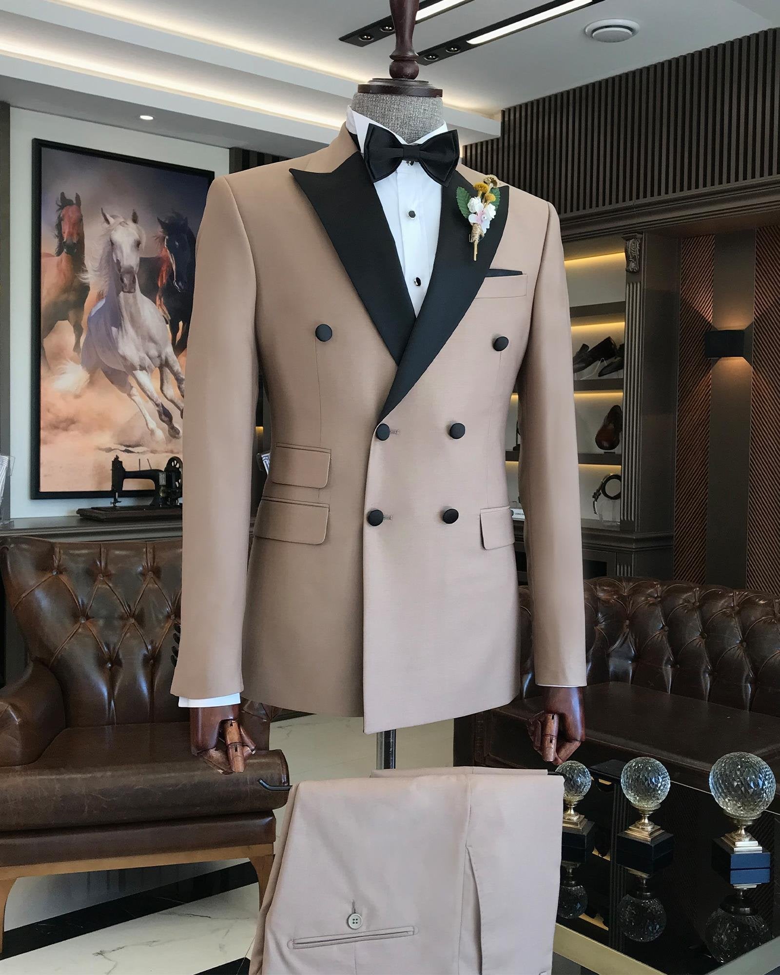 Beige Double Breasted Tuxedo 2-Piece