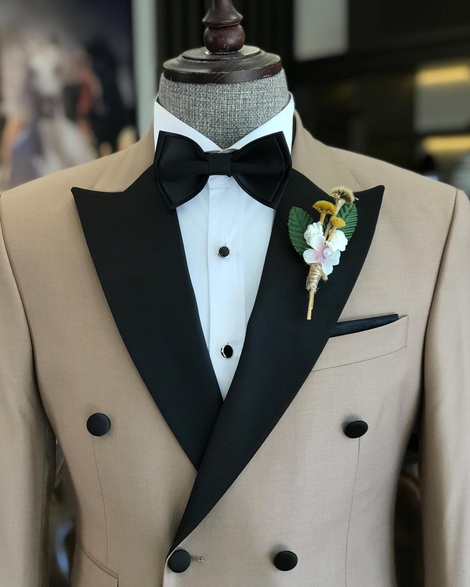 Beige Double Breasted Tuxedo 2-Piece