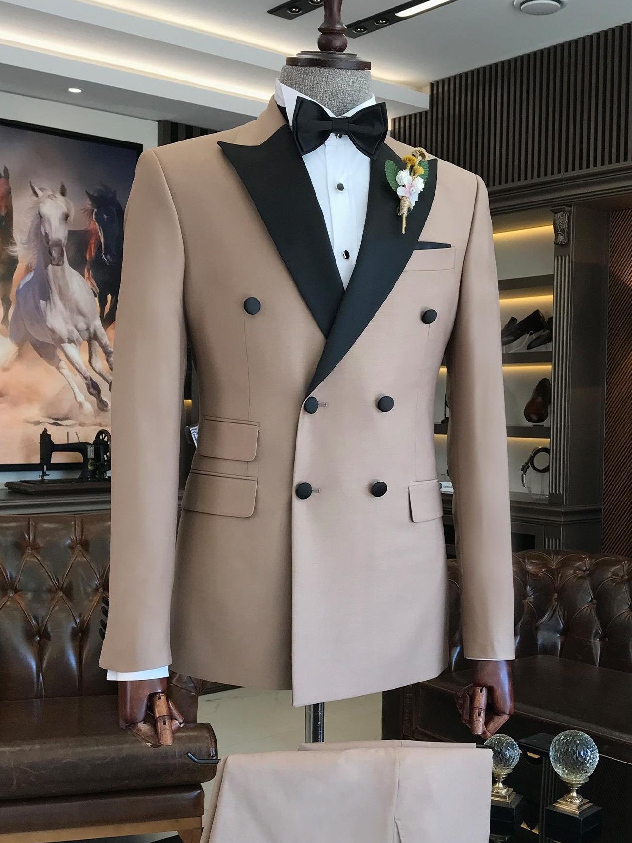 Beige Double Breasted Tuxedo 2-Piece