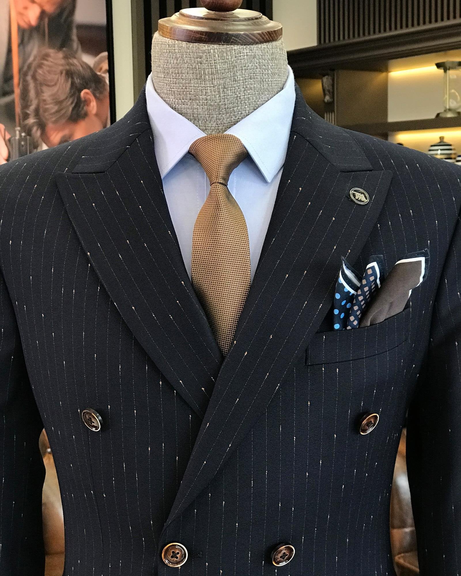 Navy Striped Double Breasted Suit 2-Piece