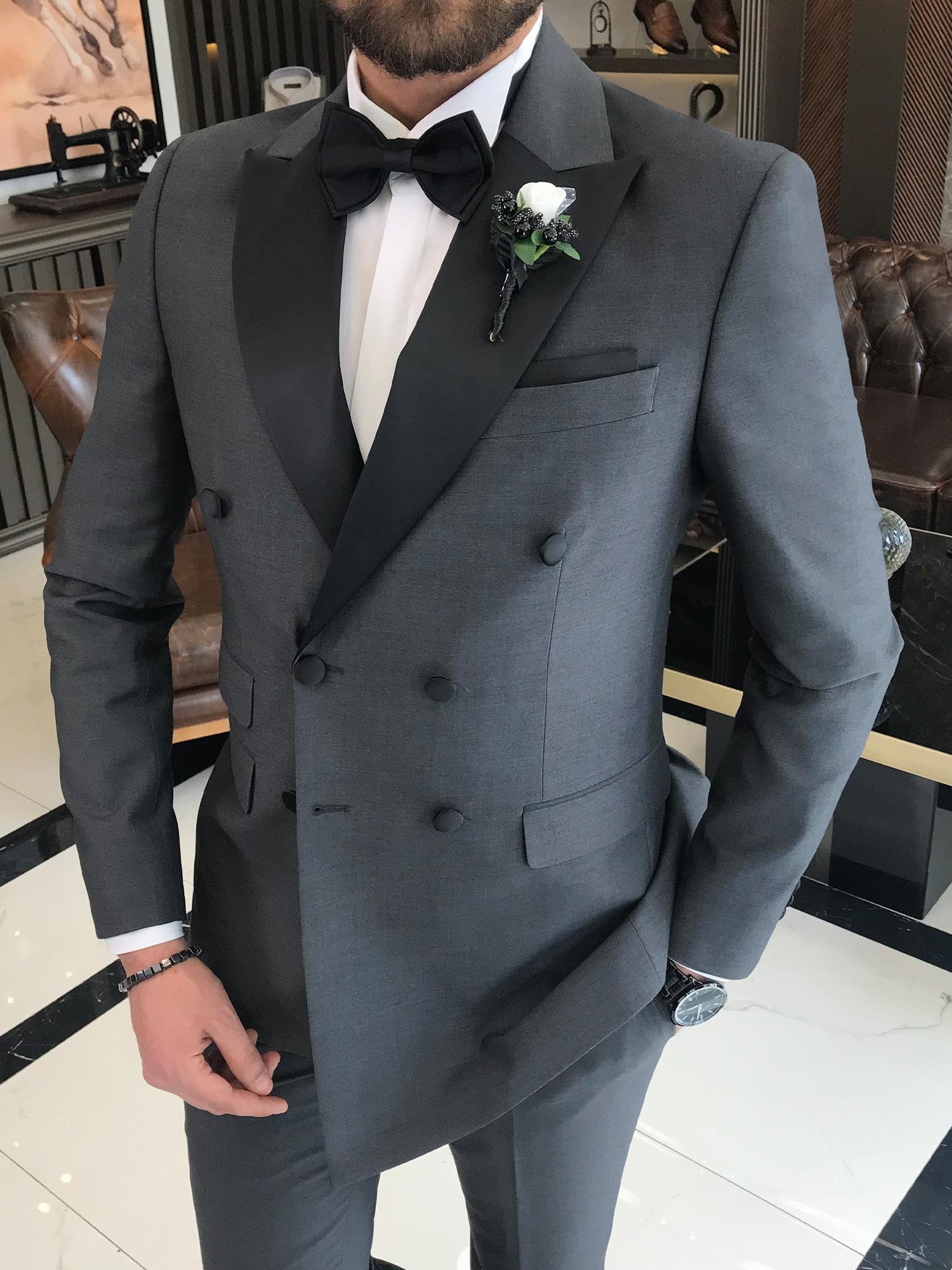 Grey Double Breasted Tuxedo 2-Piece