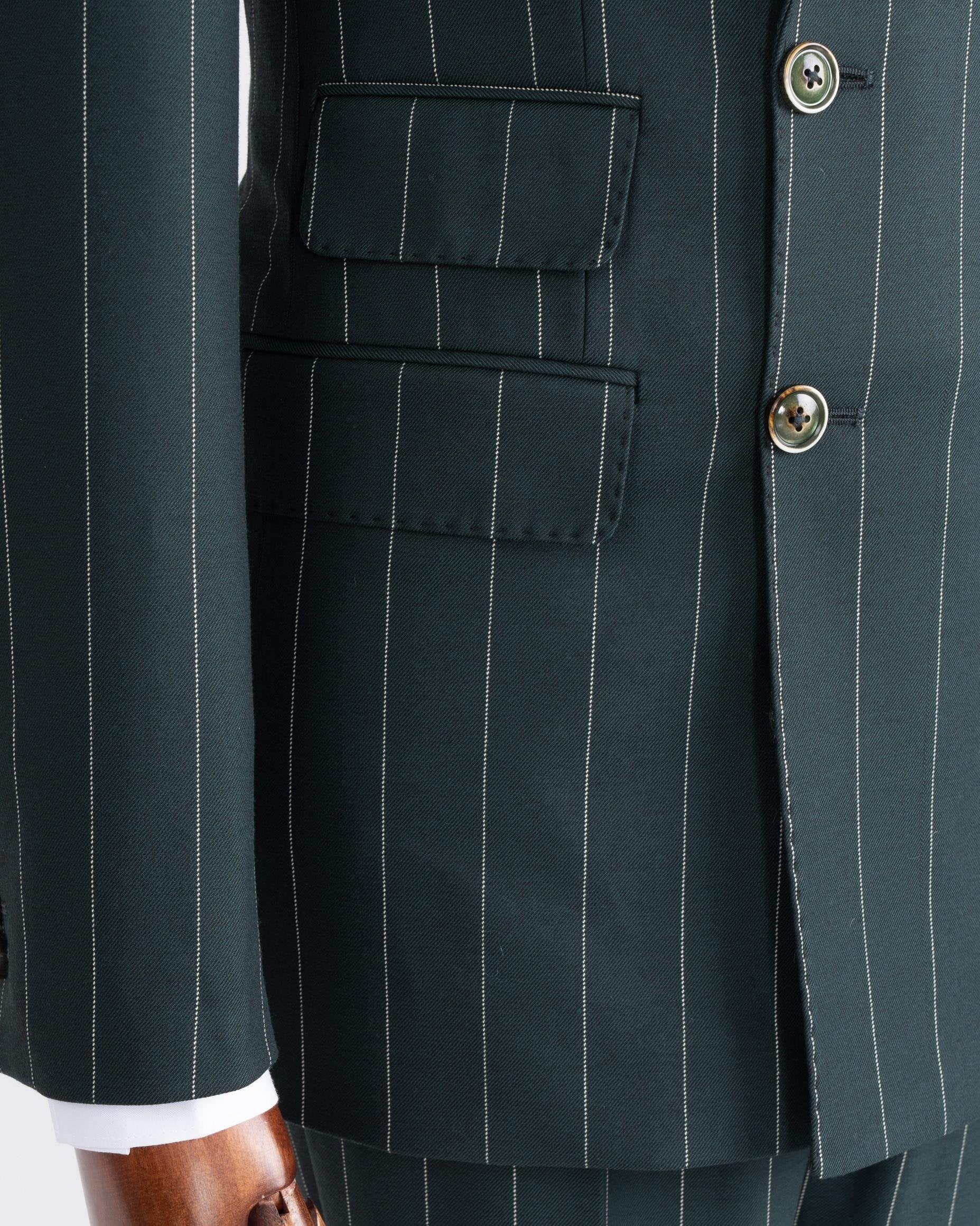 Green Striped Double Breasted Suit 2-Piece