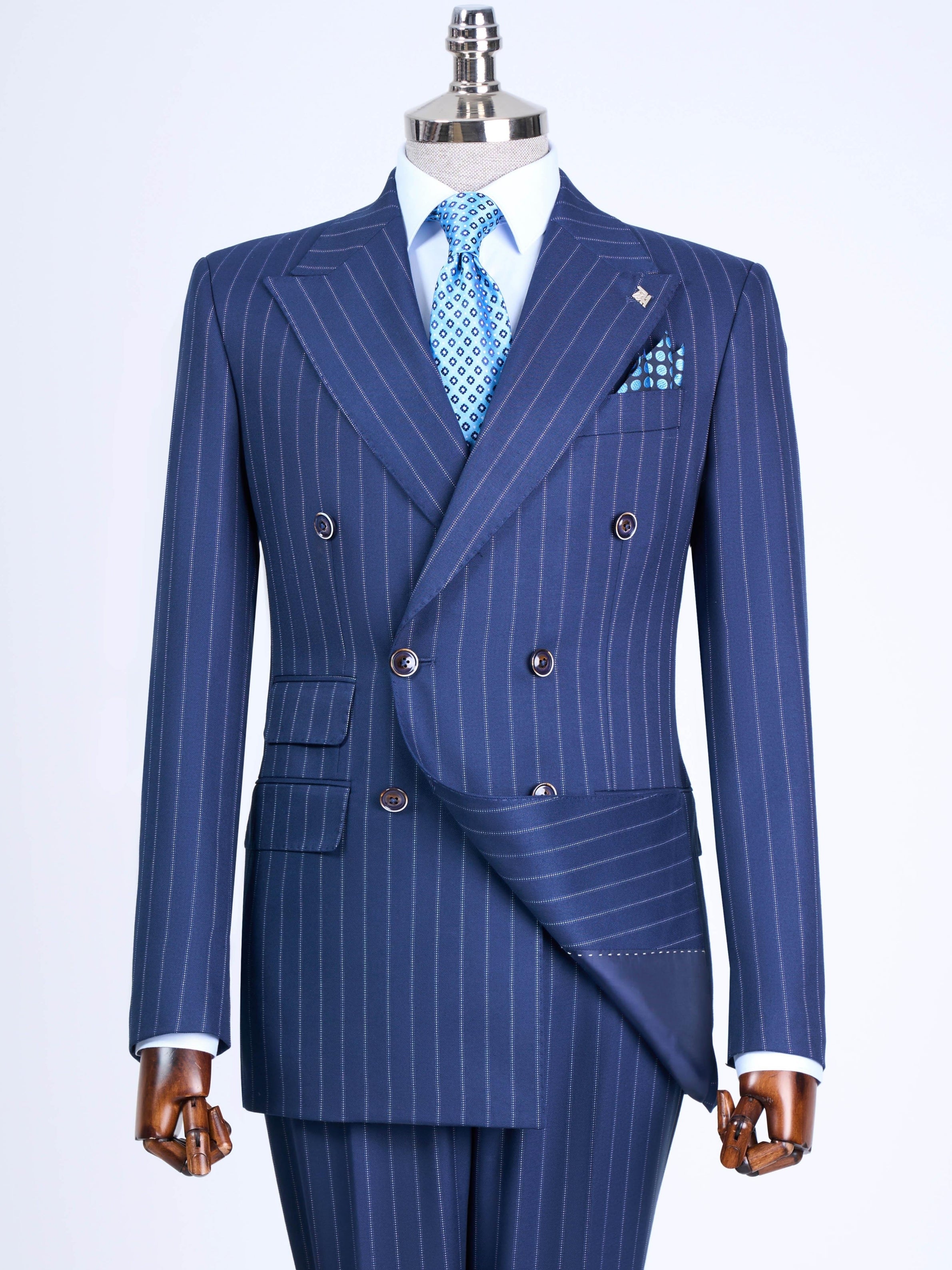 Navy Striped Double Breasted Suit 2-Piece