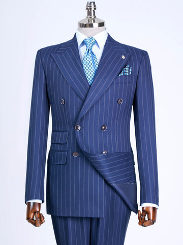 Navy Striped Double Breasted Suit 2-Piece