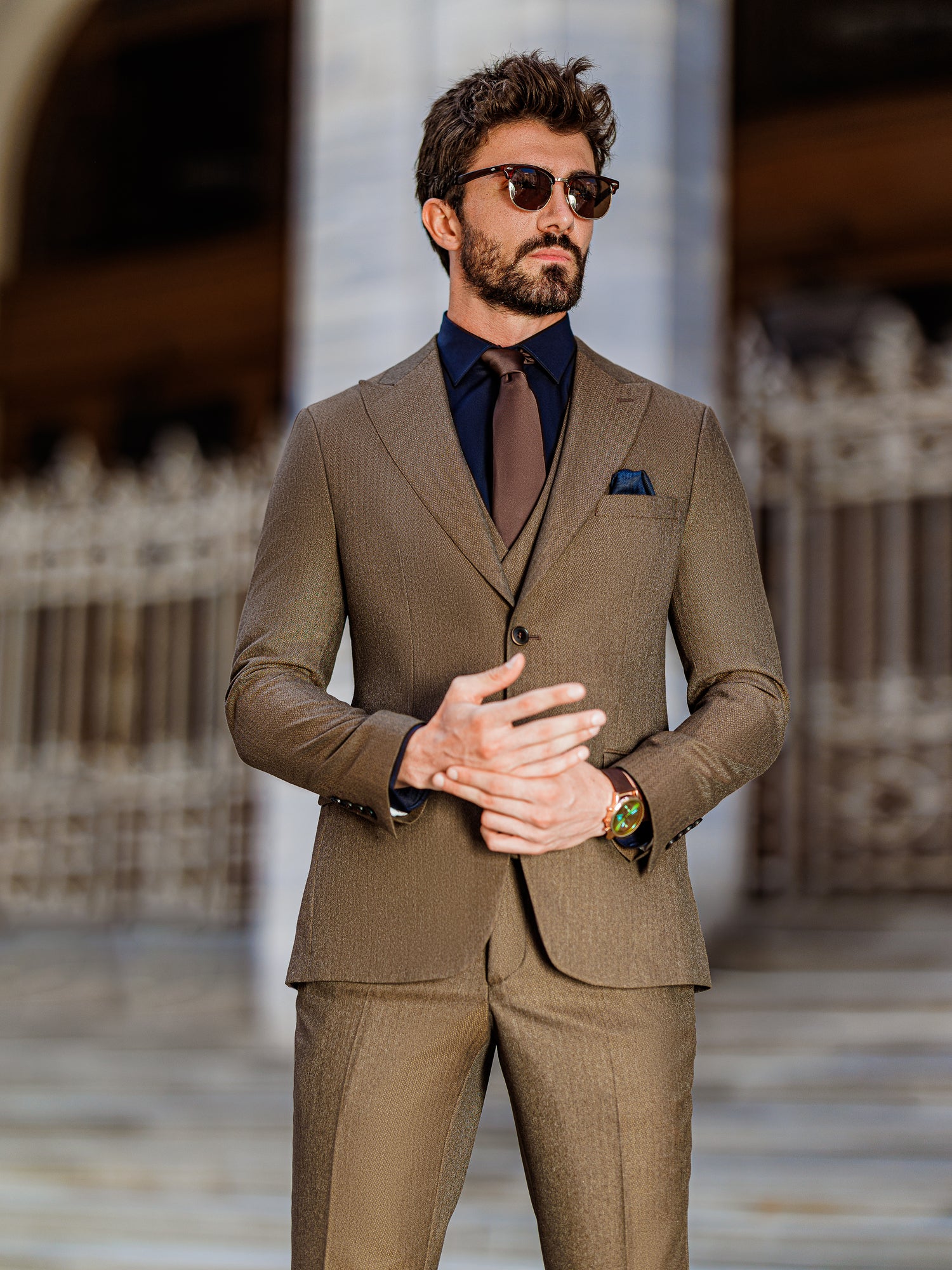 Brown Slim-Fit Suit 3-Piece