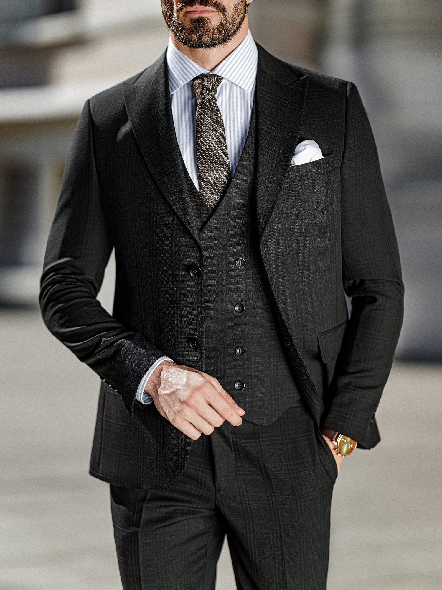 Black Plaid Slim-Fit Suit 3-Piece