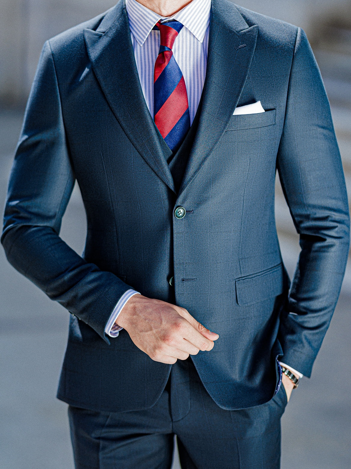 Navy Plaid Slim-Fit Suit 3-Piece