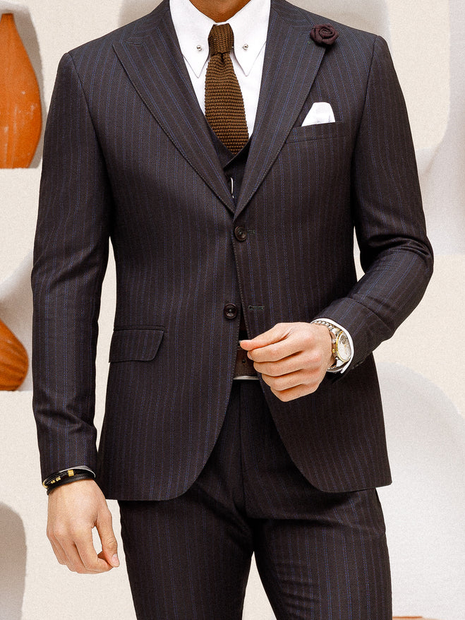 Black Striped Slim-Fit Suit 3-Piece