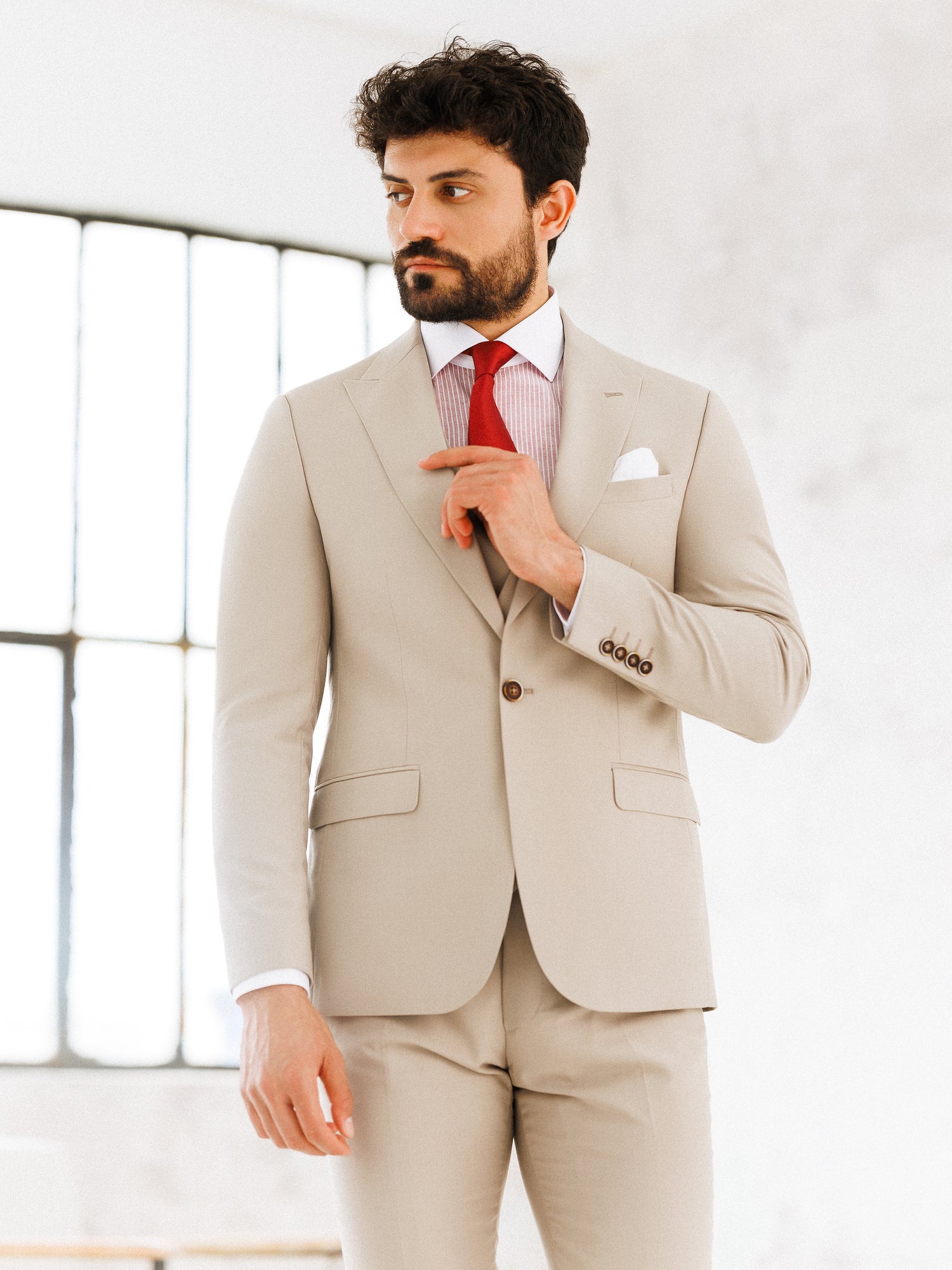 Beige Slim-Fit Suit 3-Piece