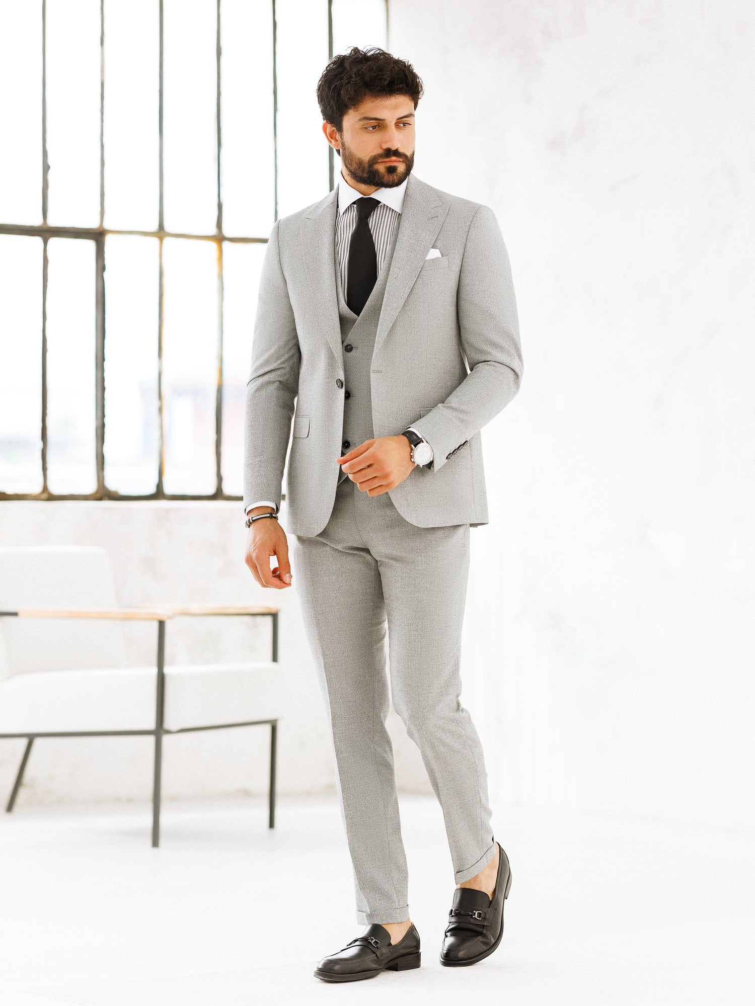 Light Grey Slim-Fit Suit 3-Piece