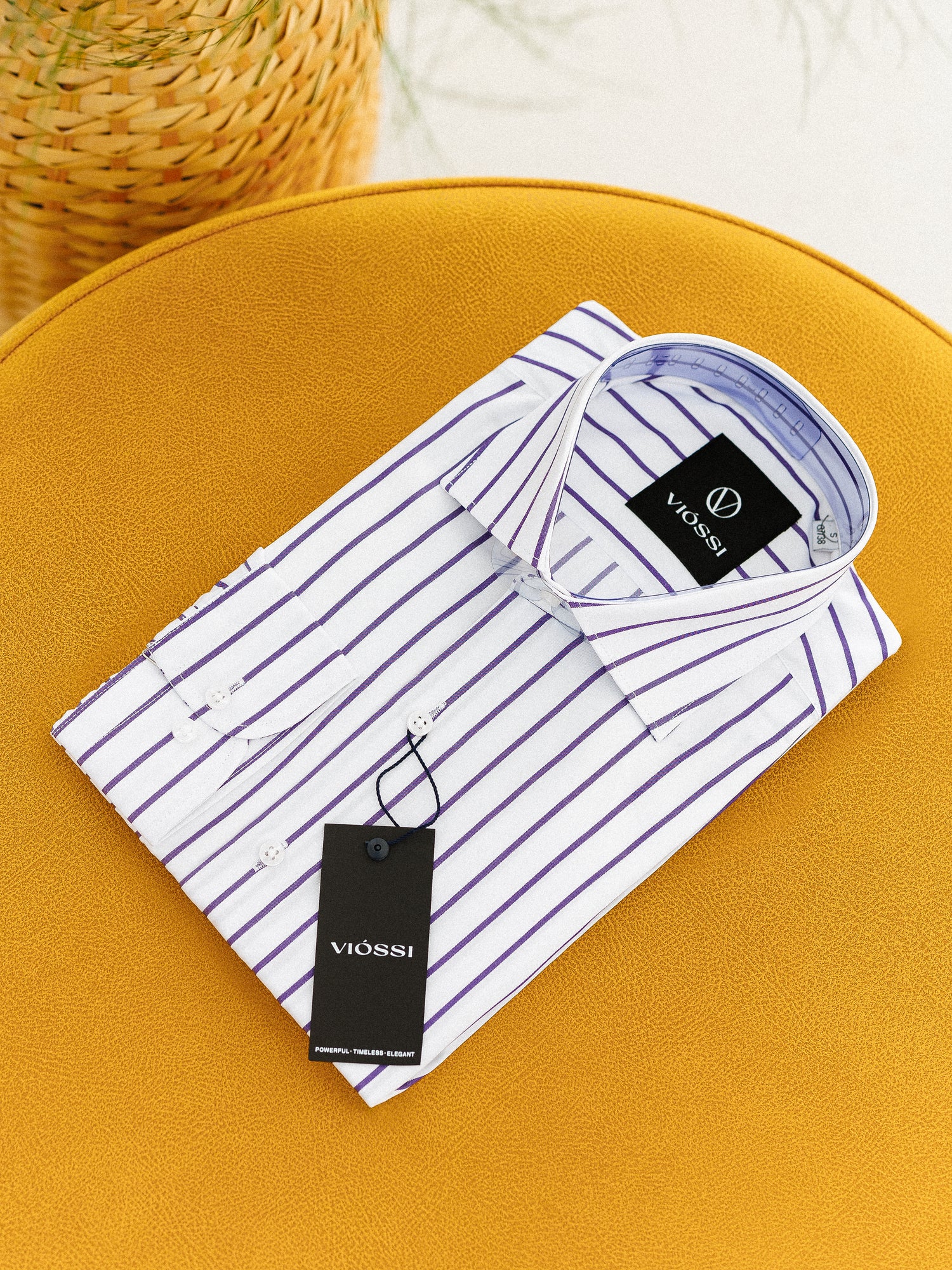 White-Purple Striped Italian Spread Collar Shirt
