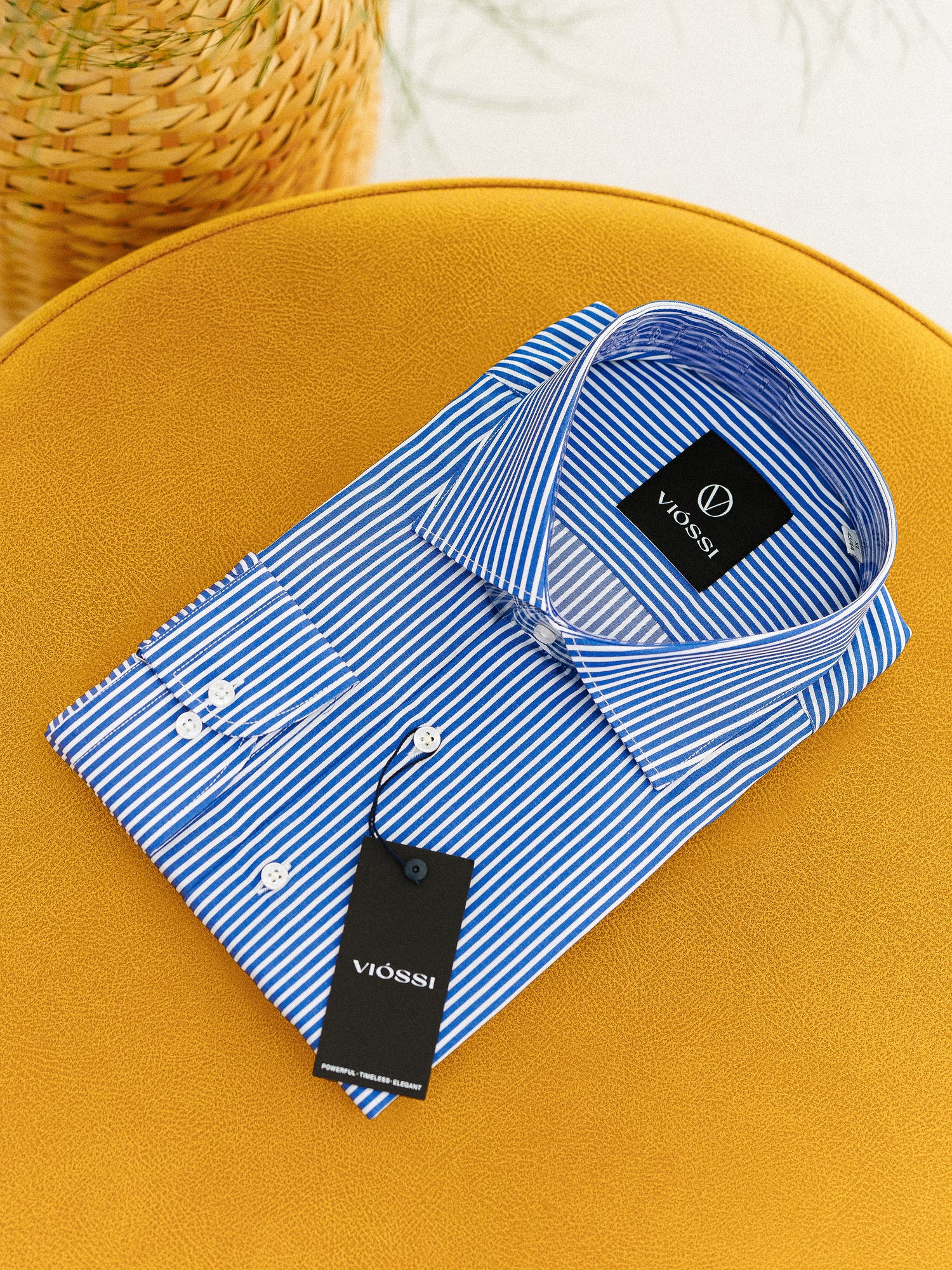 Blue Striped Italian Spread Collar Shirt