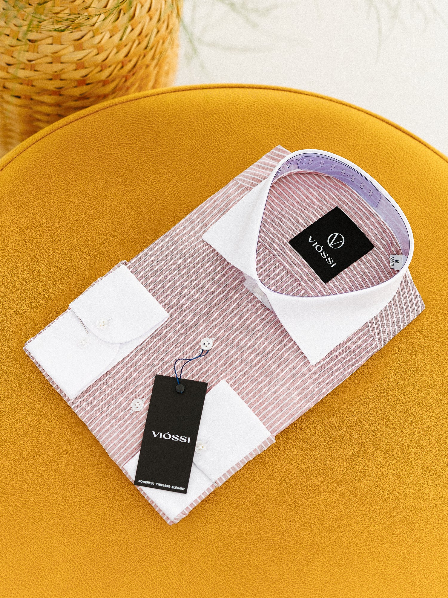Dusty-Pink Striped White Collar Shirt