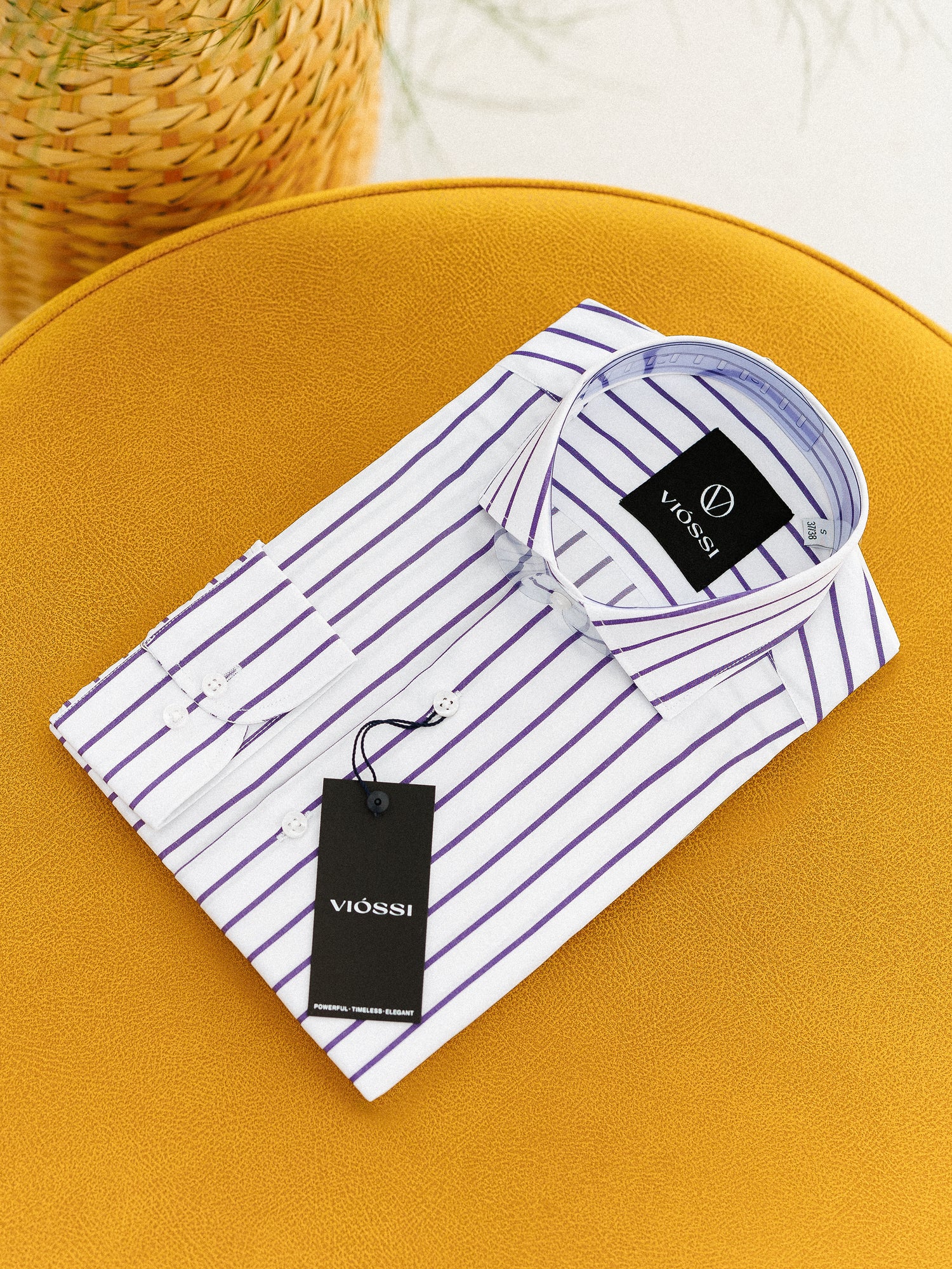 White-Purple Striped Spread Collar Shirt