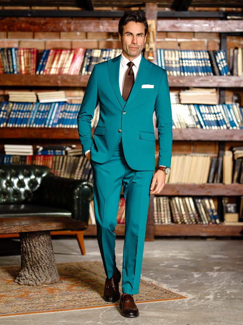 Green Modern-Fit Suit 3-Piece