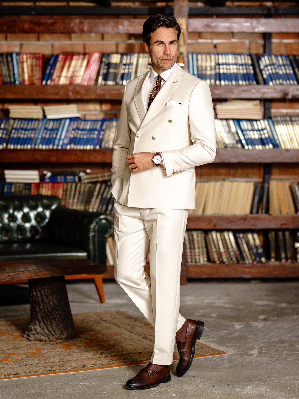 Beige Double Breasted Suit 2-Piece