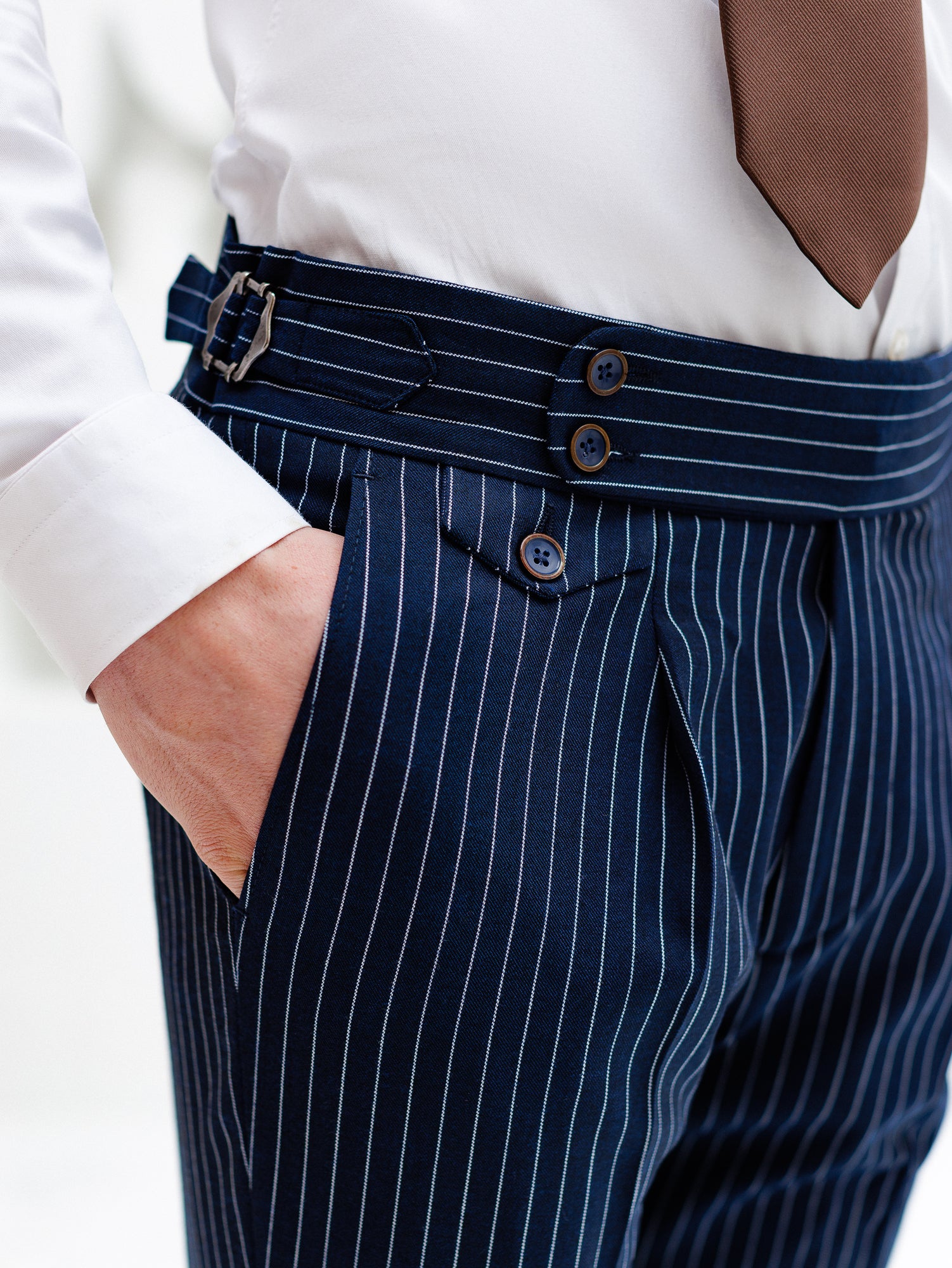 Navy Striped High Waist Slim-Fit Pants