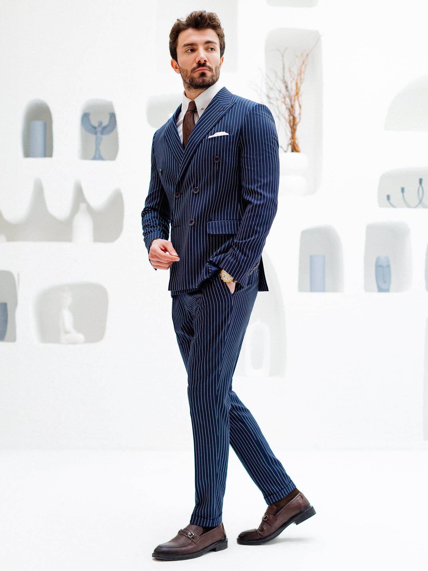 Navy Striped Double Breasted Suit 2-Piece