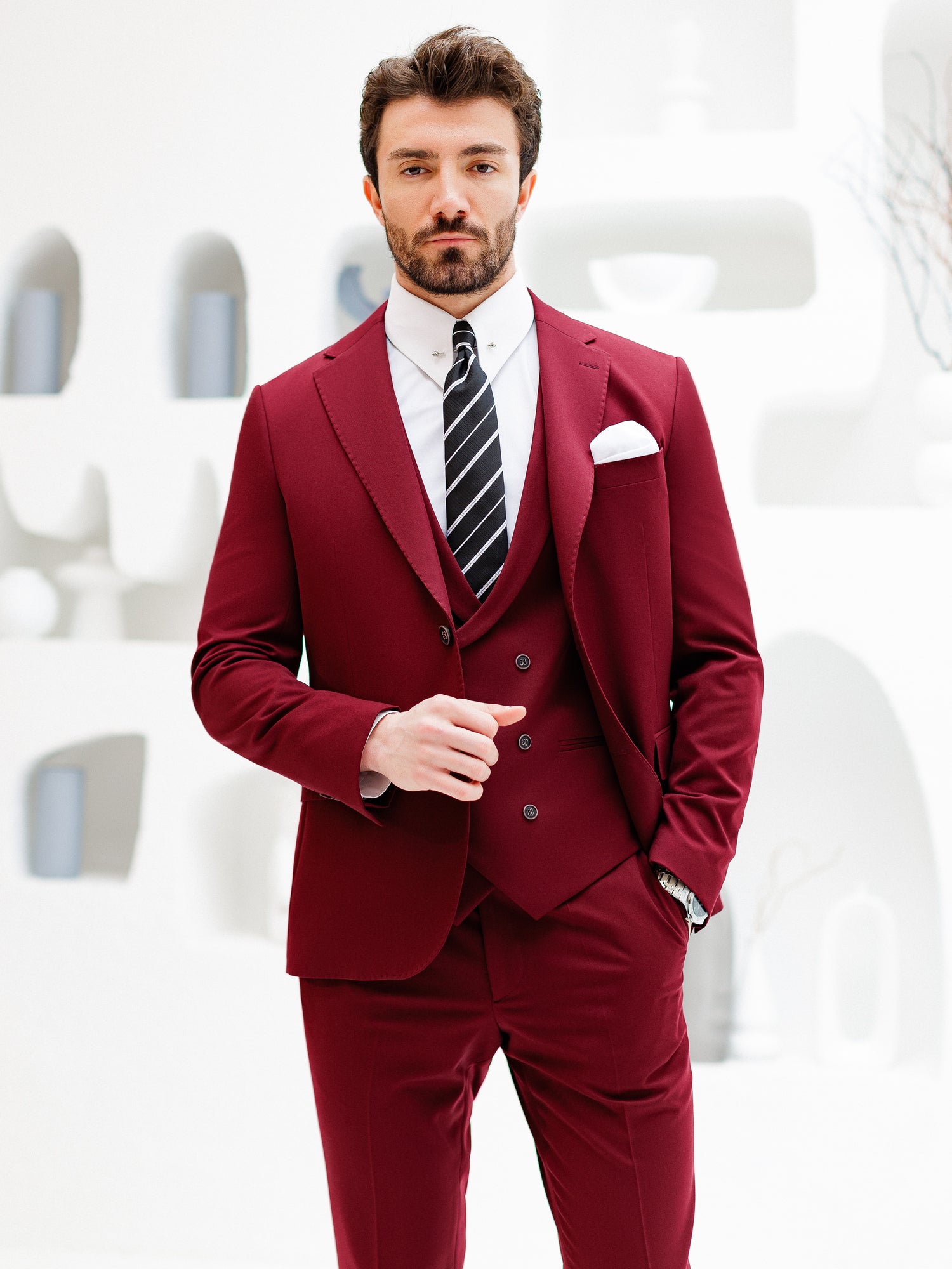 Bordeaux Slim-Fit Suit 3-Piece